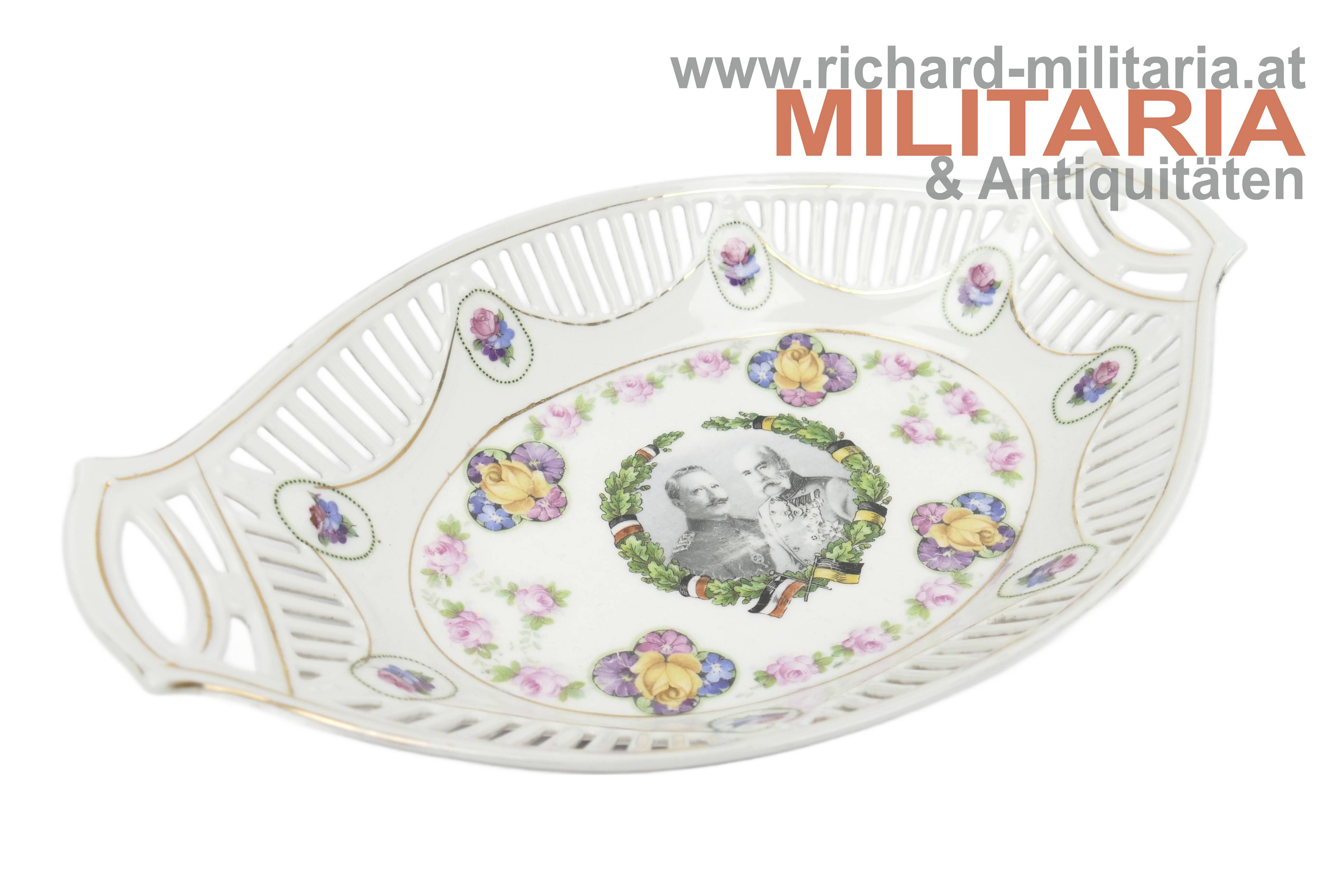 Patriotische Porzellan Schale - Kaiser Franz Josef u. Wilhelm 
