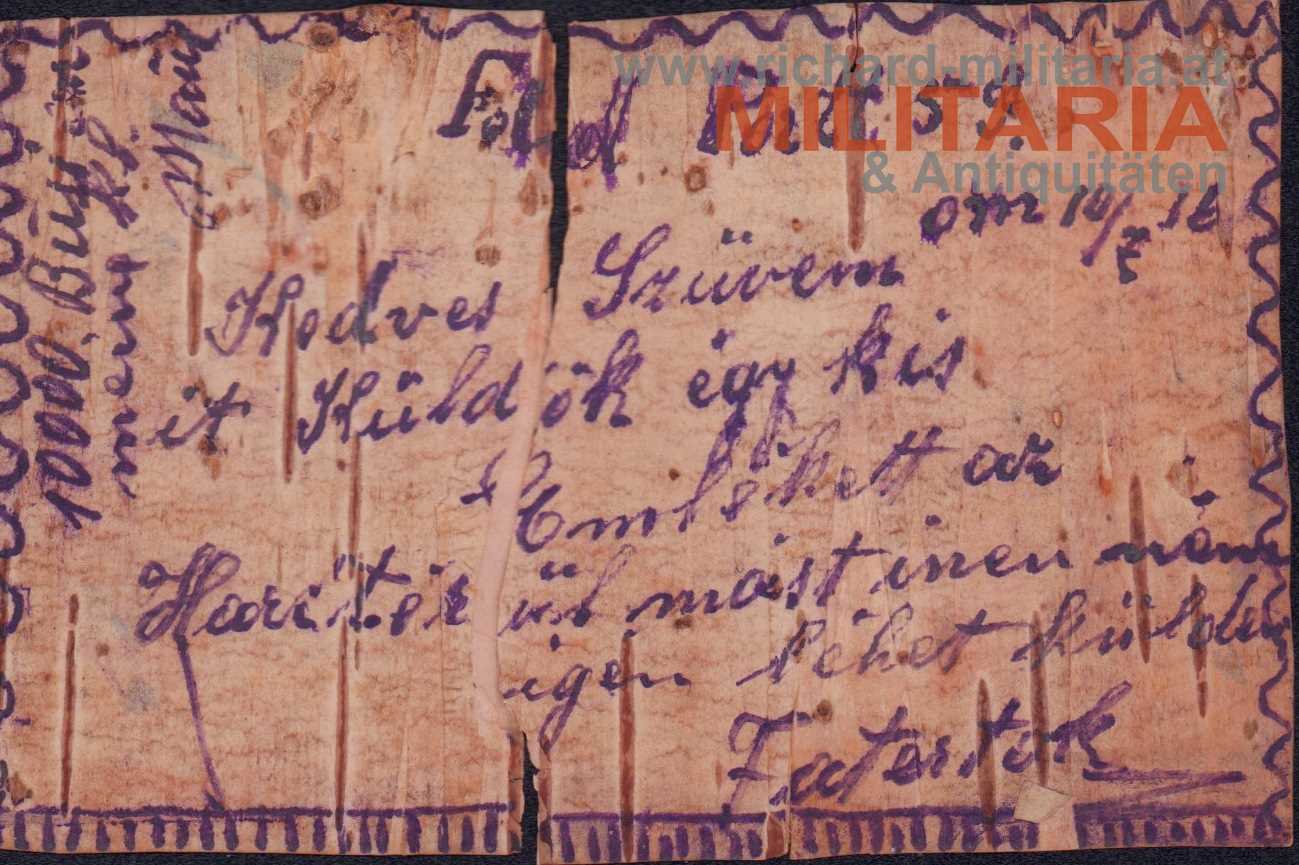 k.u.k. Feldpostkarte aus Birkenrinde