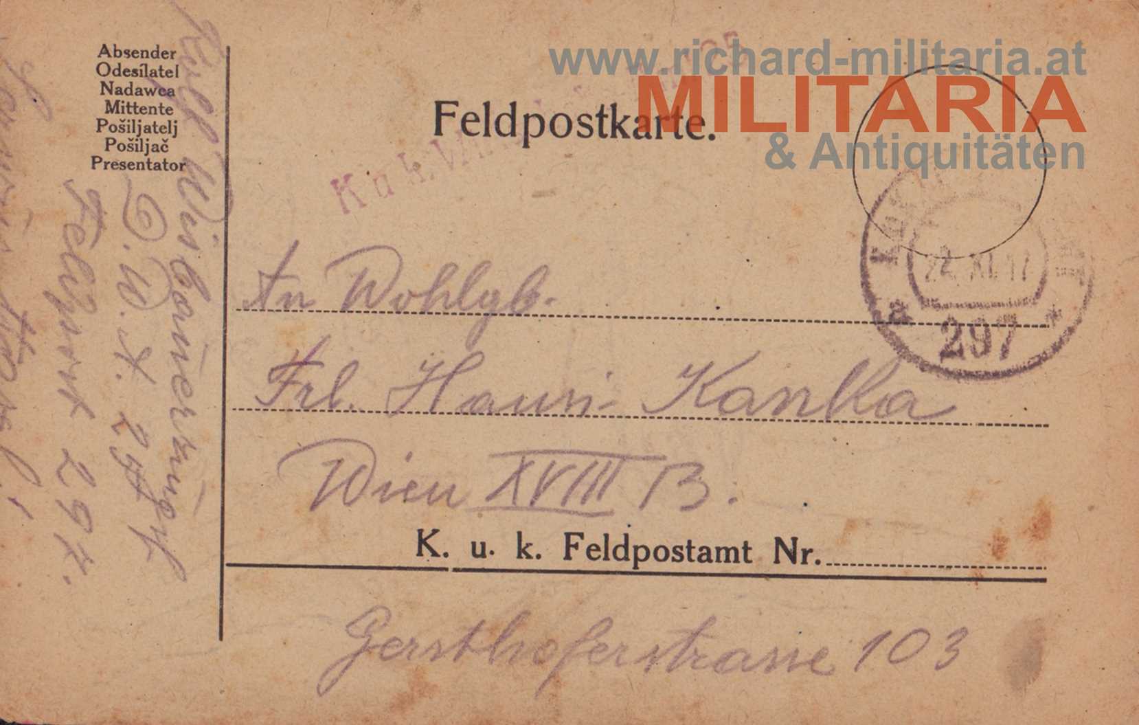 k.u.k. handgezeichnete Feldpostkarte 
