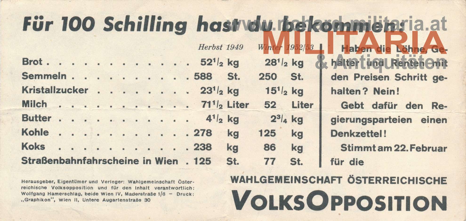 Wahlwerbung der Volksopposition Nationalratswahl 1953 