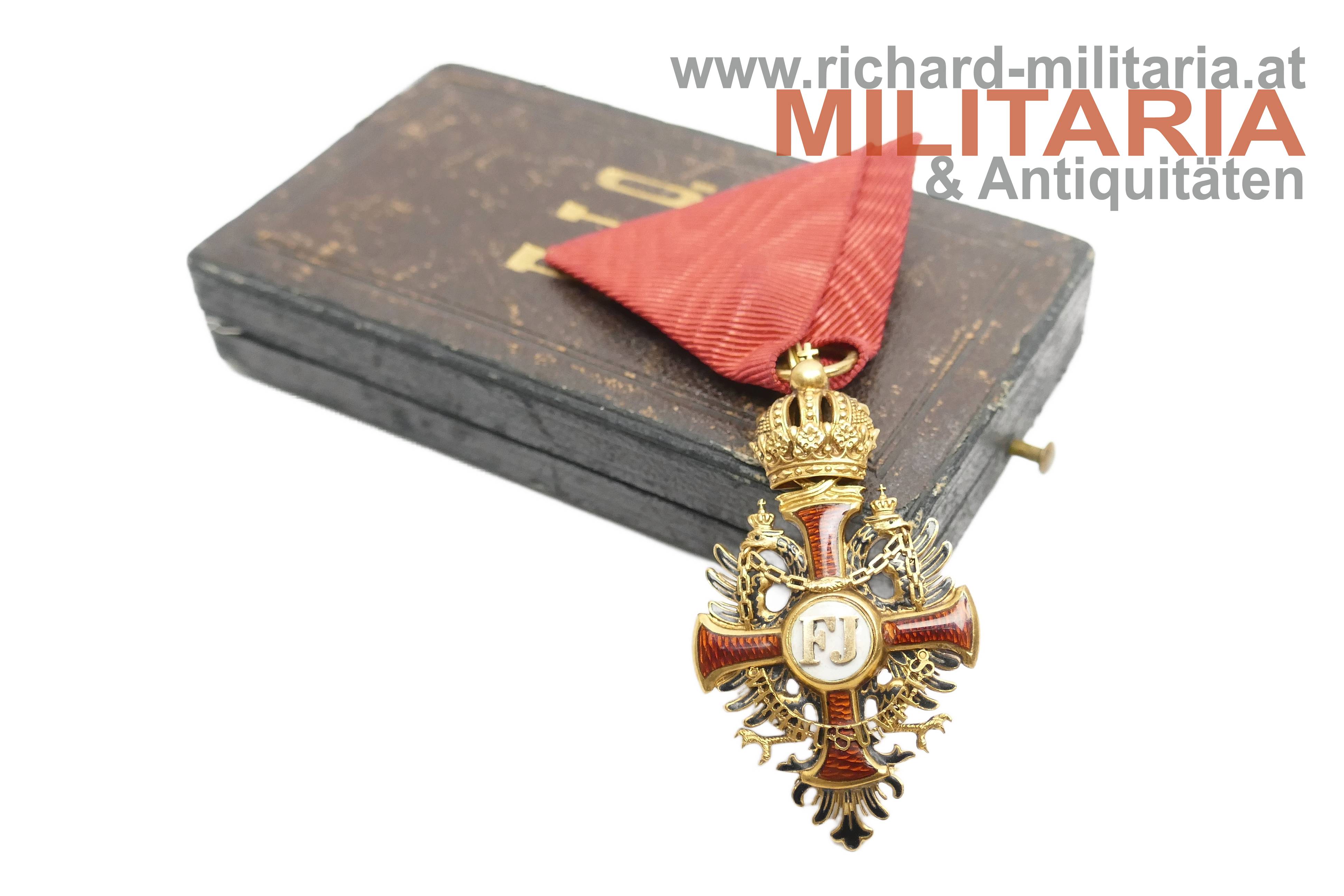 k.u.k. Franz Joseph Orden Ritterkreuz im Etui - GOLD