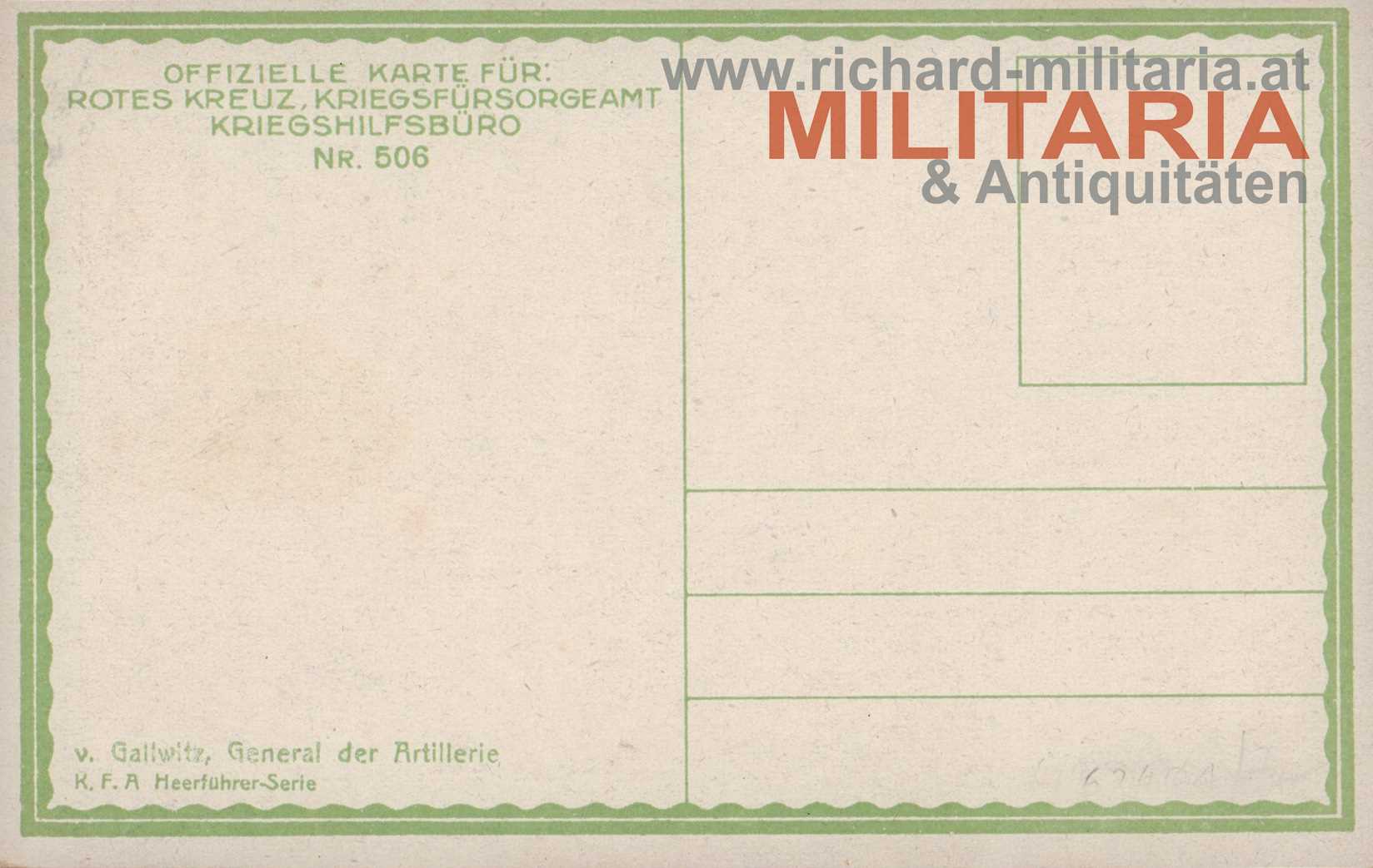 österreichische PK - v. Gallwitz, General der Atillerie / Kriegshilfsbüro Nr. 506
