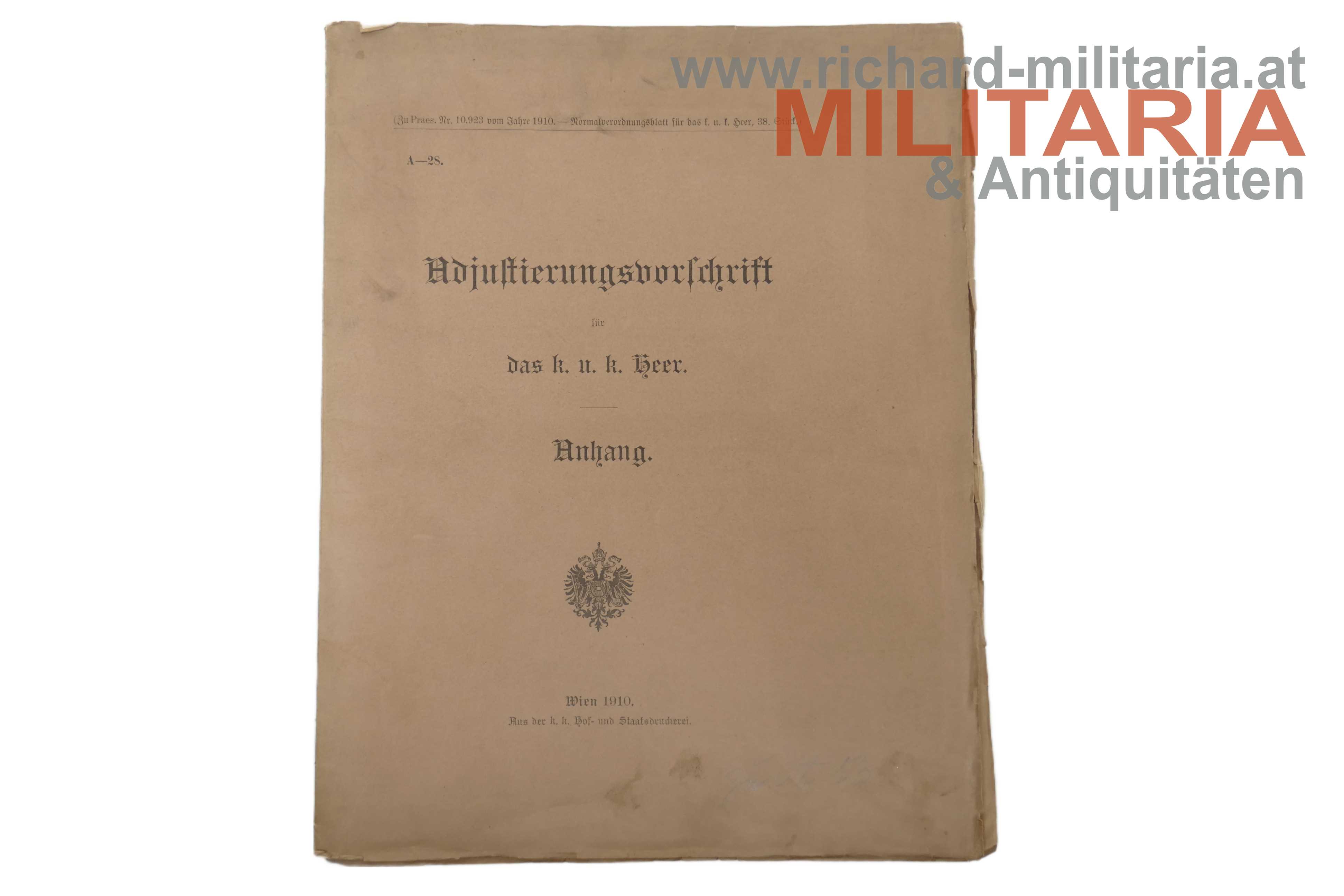 k.u.k. Adjustierungsvorschrift für das k.u.k. Heer -  1910/1911 - 7 Teile