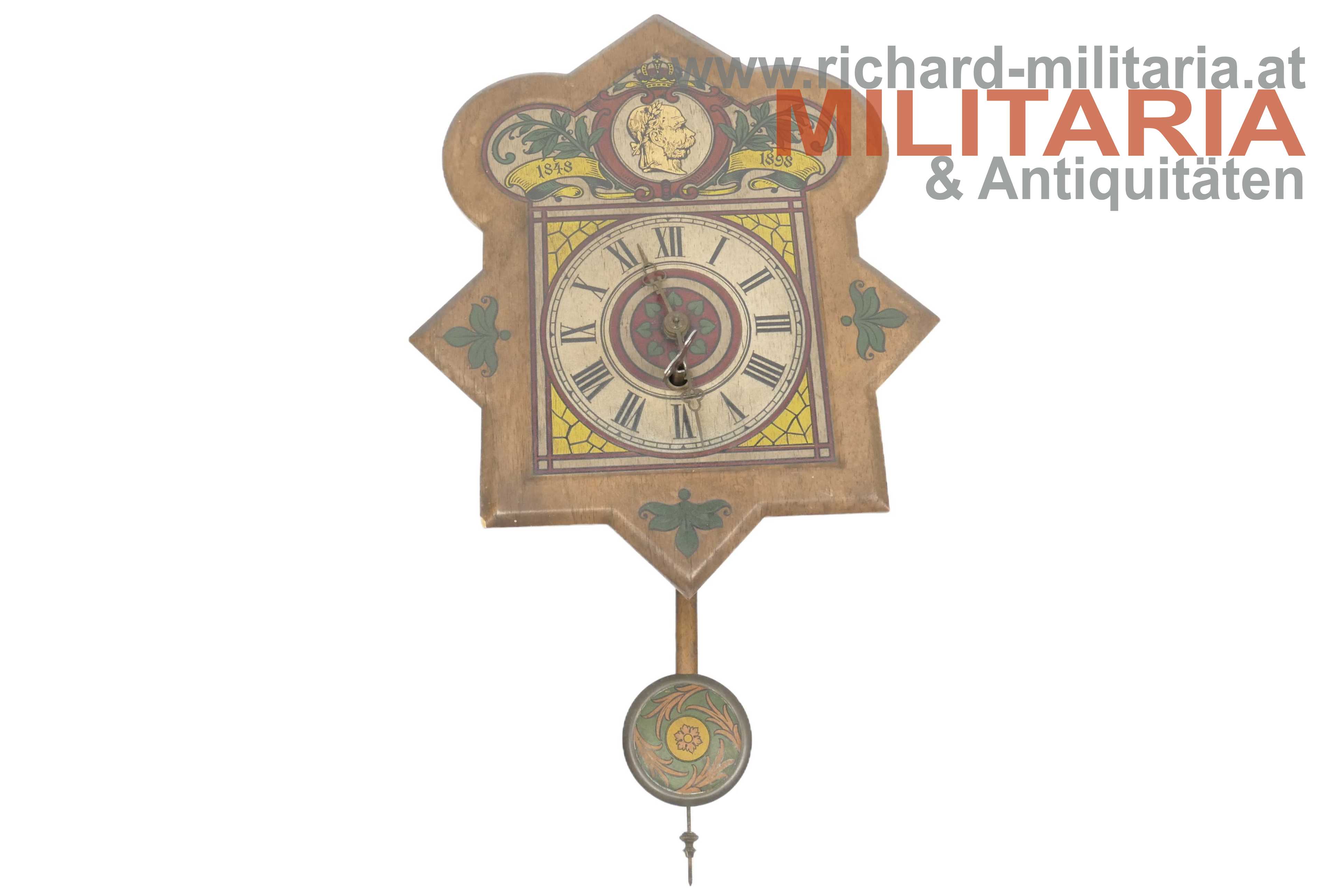 k.u.k. patriotische Wanduhr - Kaiser Franz Josef 1848-1898