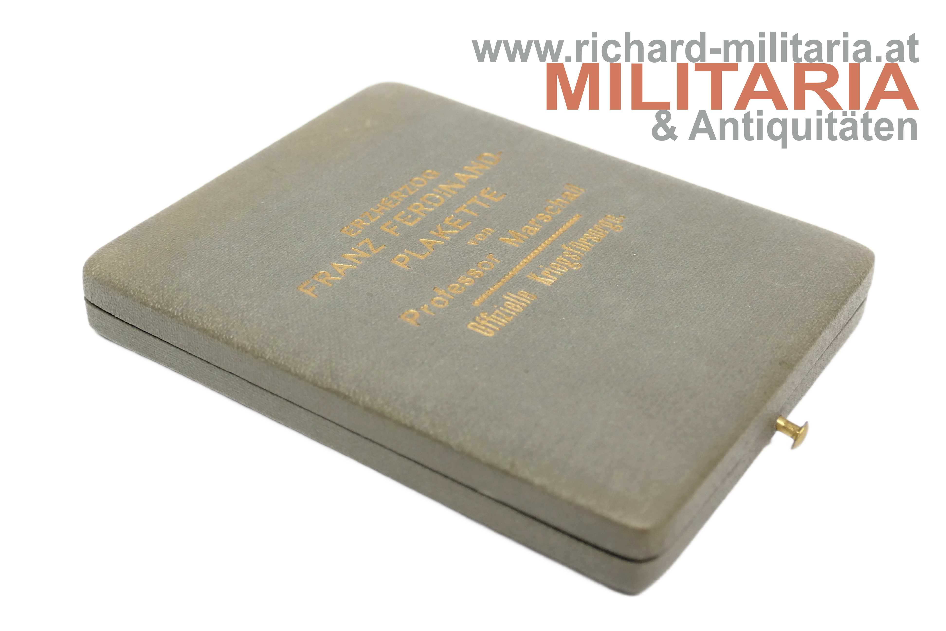 k.u.k. Kriegsfürsorge - Plakette Erzherzog Franz Ferdinand mit Etui