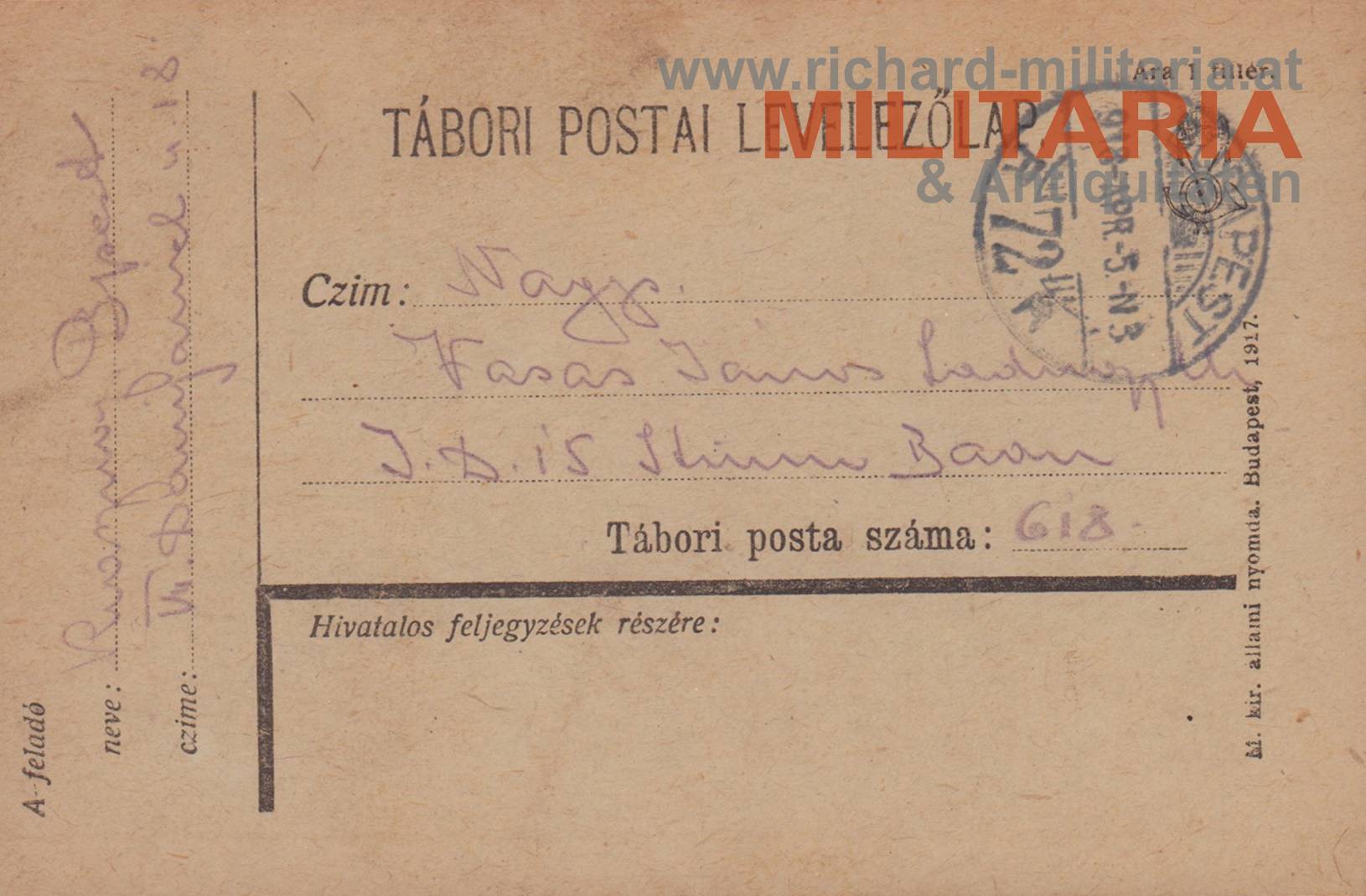 k.u.k. Feldpostkarte - Sturm Baon Nr. 15