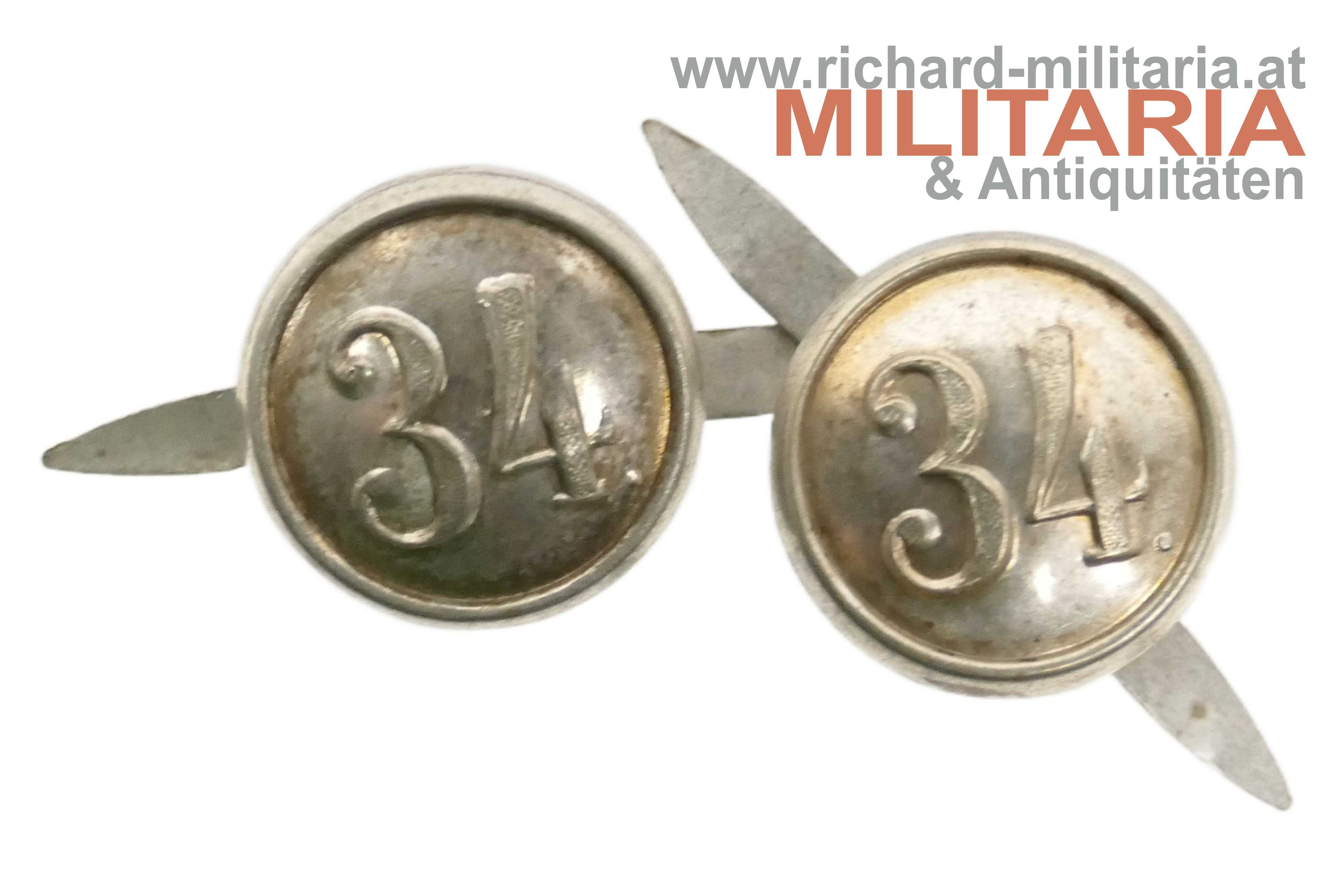 k.k. Landwehr IR 34 - Paar Knöpfe für die Feldkappe / schwarze Kappe 