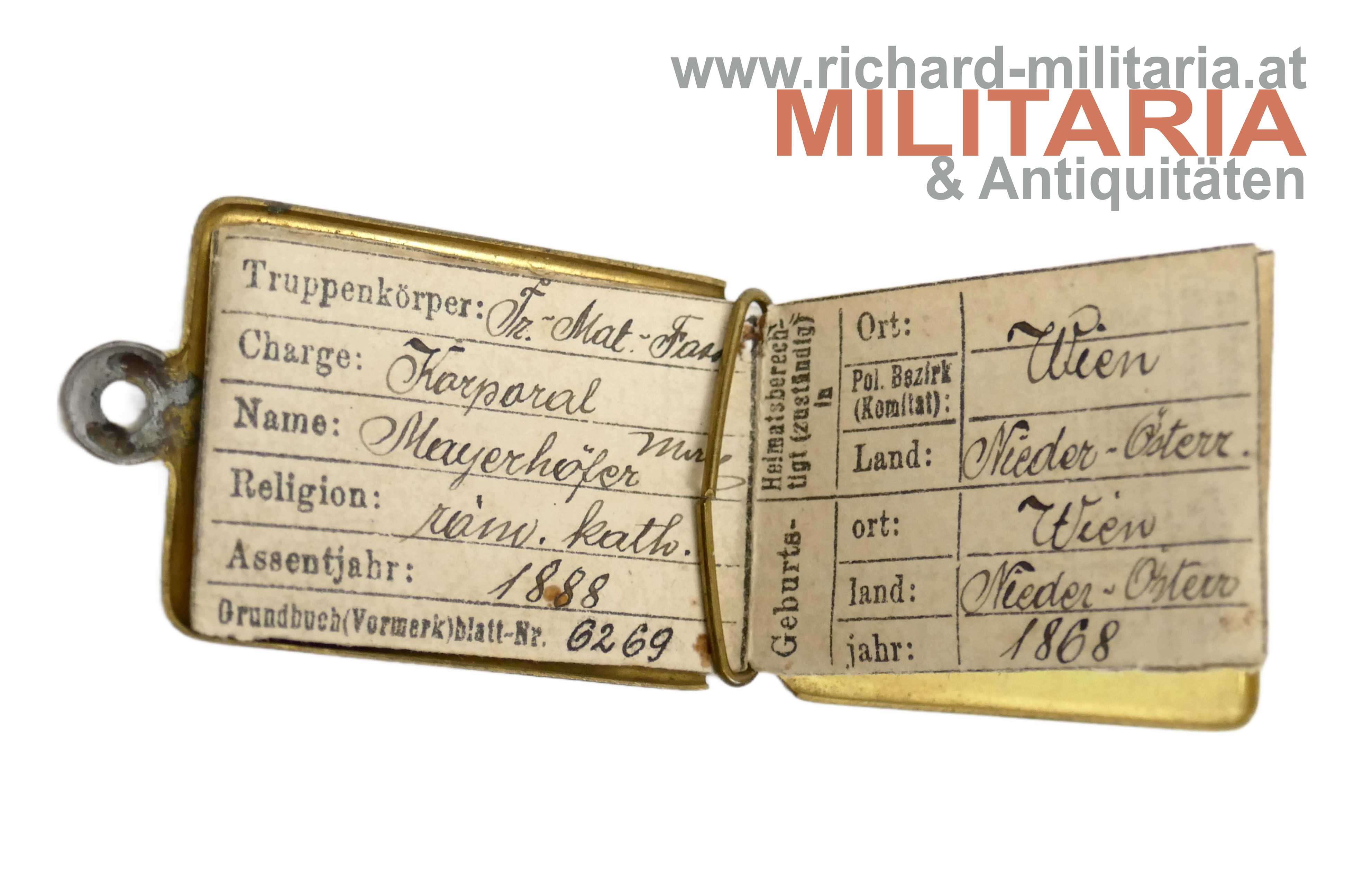 k.u.k. Erkennungsmarke Tr. Mat. F.... 5