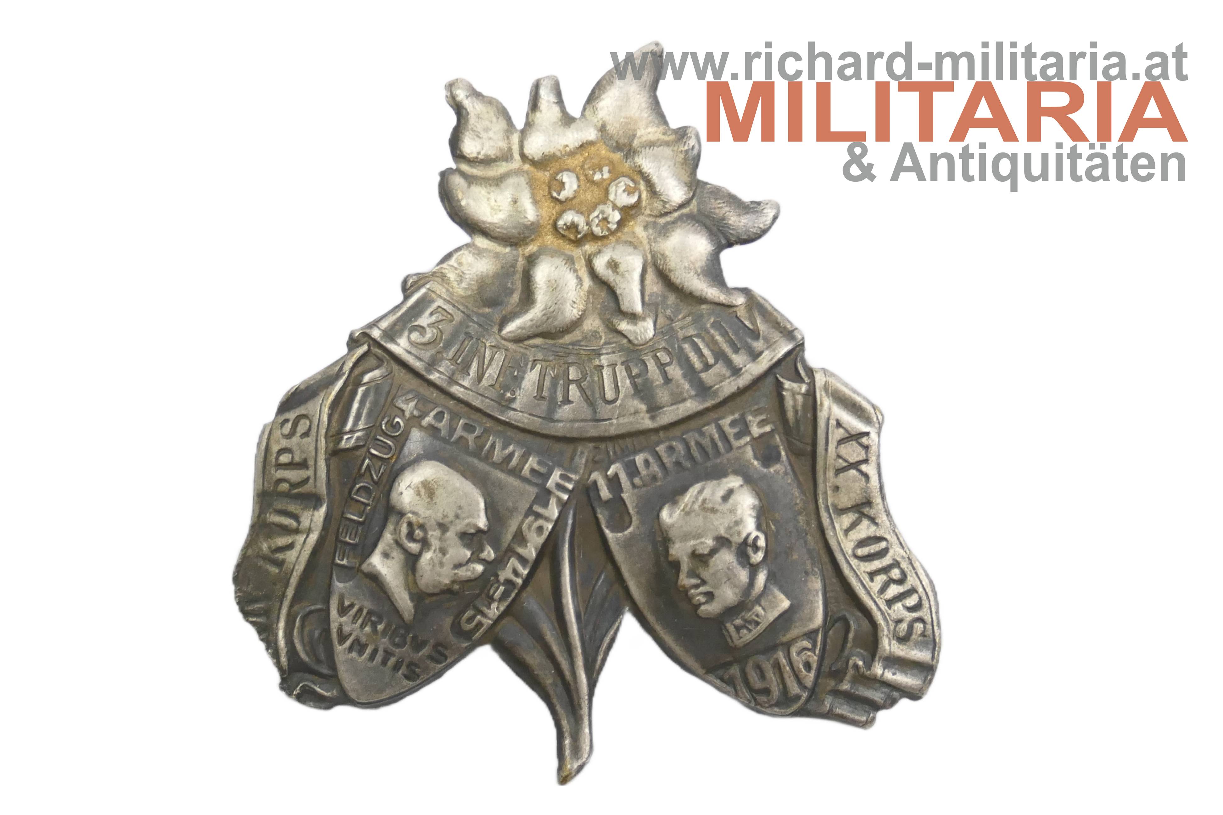 k.u.k. Kappenabzeichen - 3. Infanterietruppendivison - XIV. Korps - XX. Korps