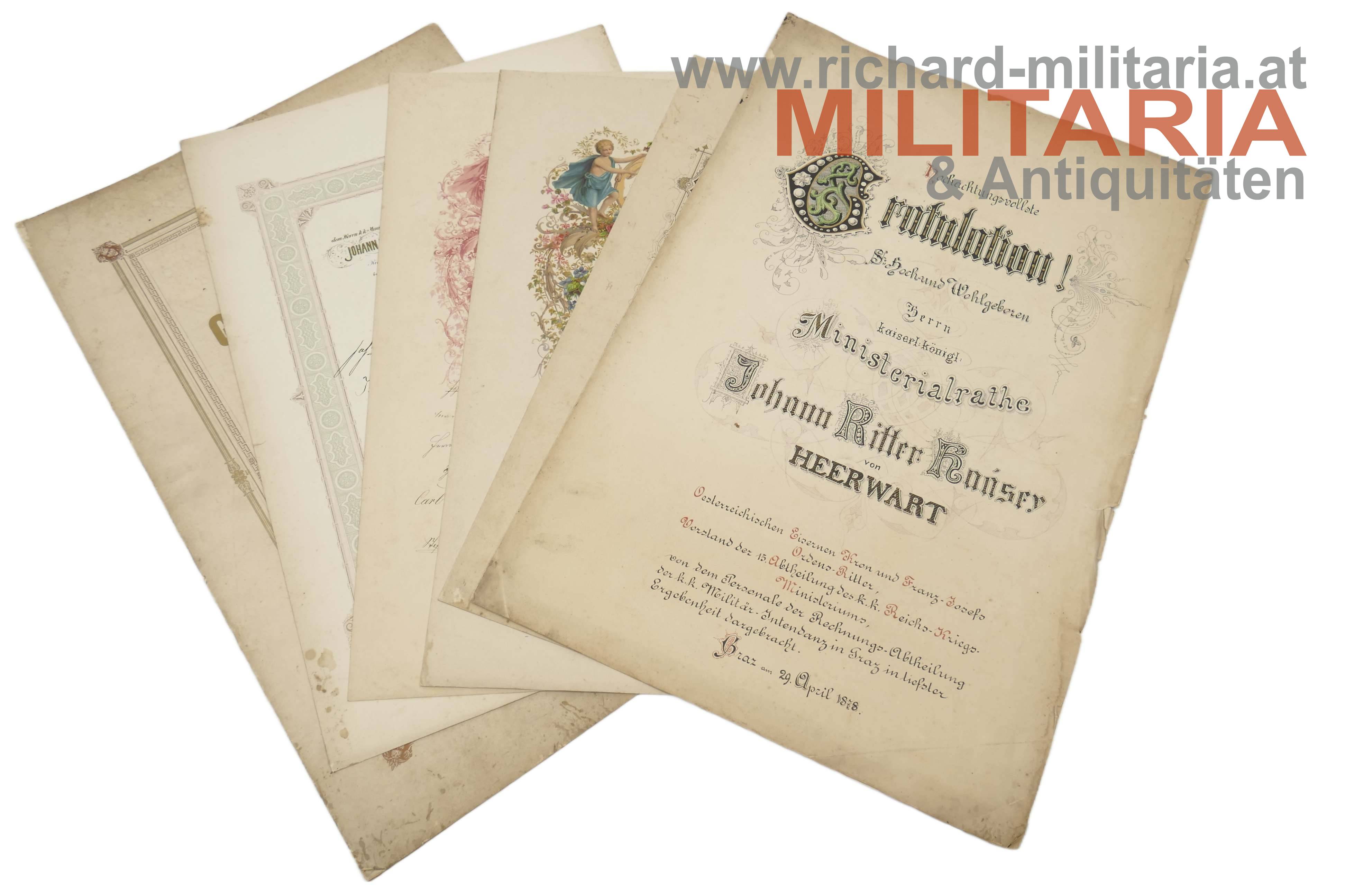 k.k. Ministerialrat Johann Ritter Haasey - Urkundenkonvolut 1878 