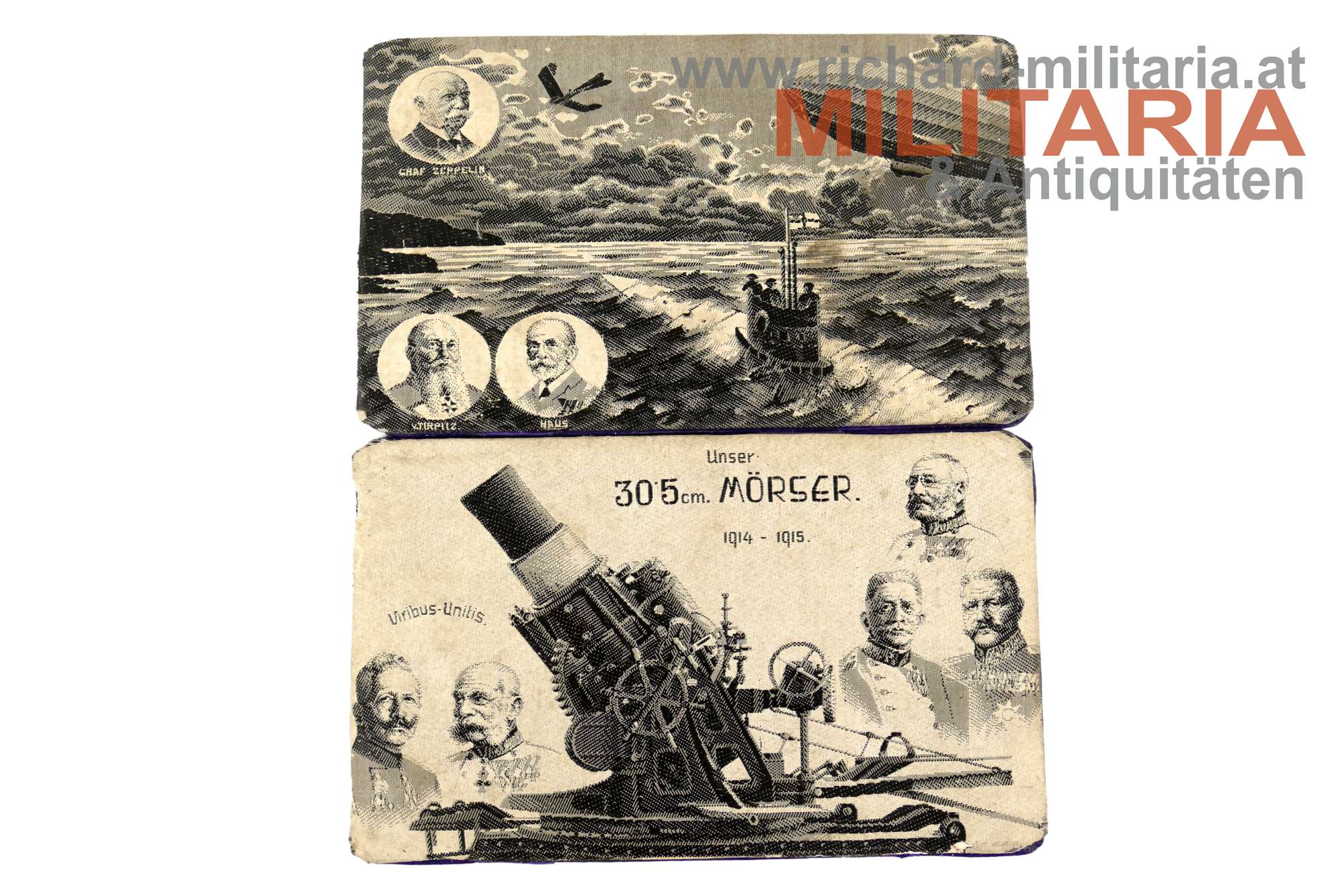 "Unser 30.5 Mörser 1914-1915" - "Unsere Kriegsmarine" - Seiden- Klappbild