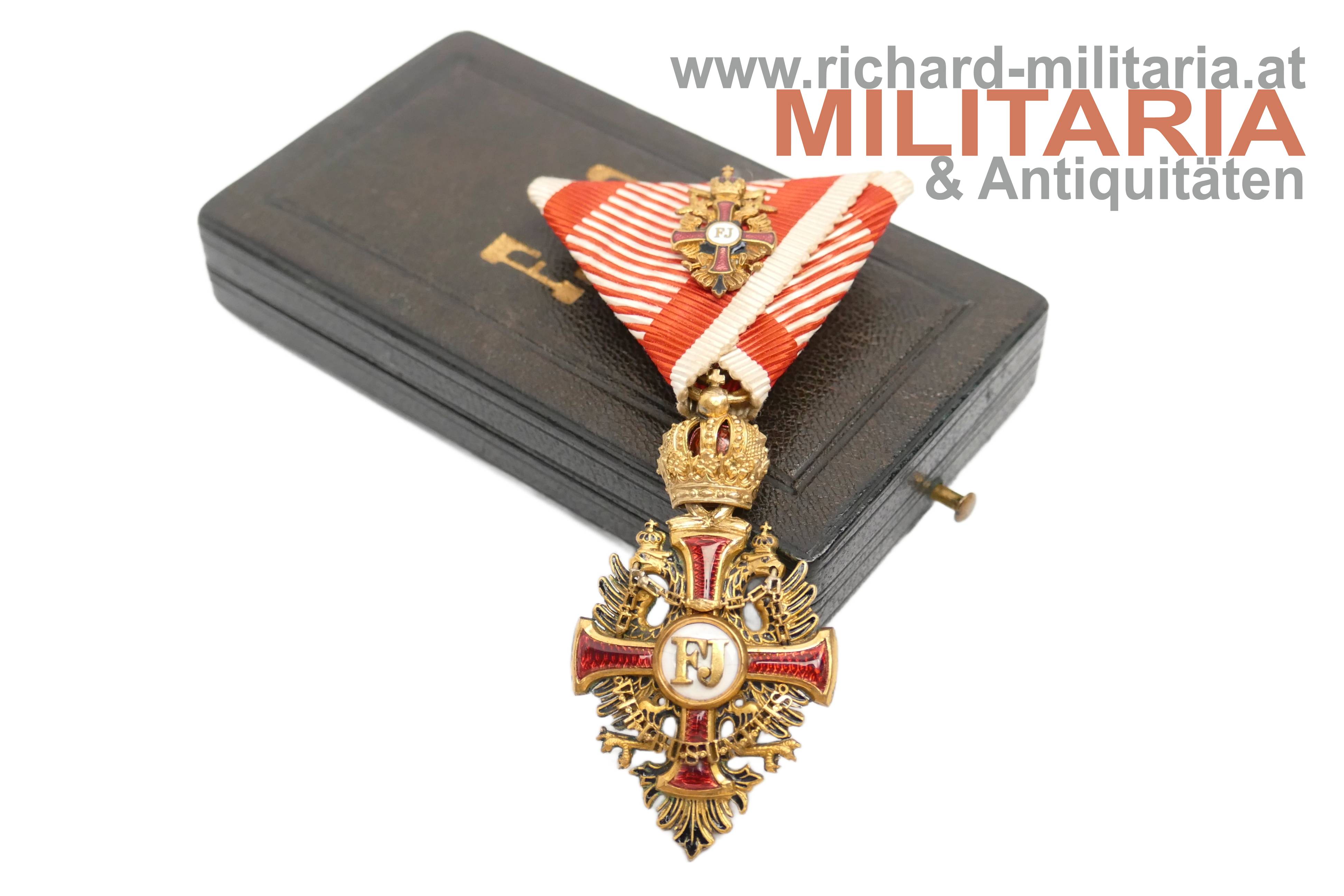 k.u.k. Franz Joseph-Orden Ritterkreuz + Kleindekoration Komtur + Schw. im Etui