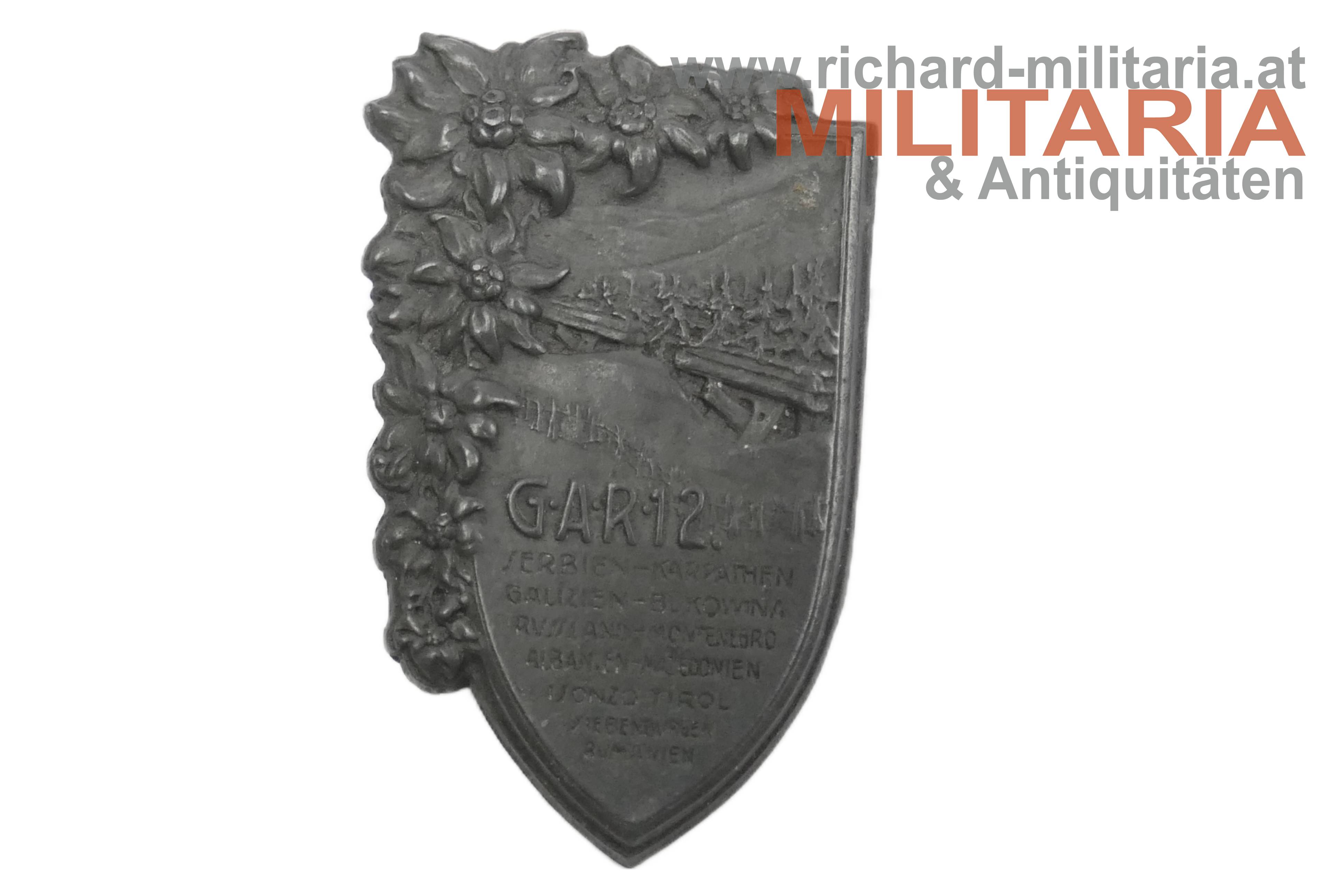 k.u.k. Kappenabzeichen - Gebirgsartillerie Regiment Nr. 12 - GAR 12