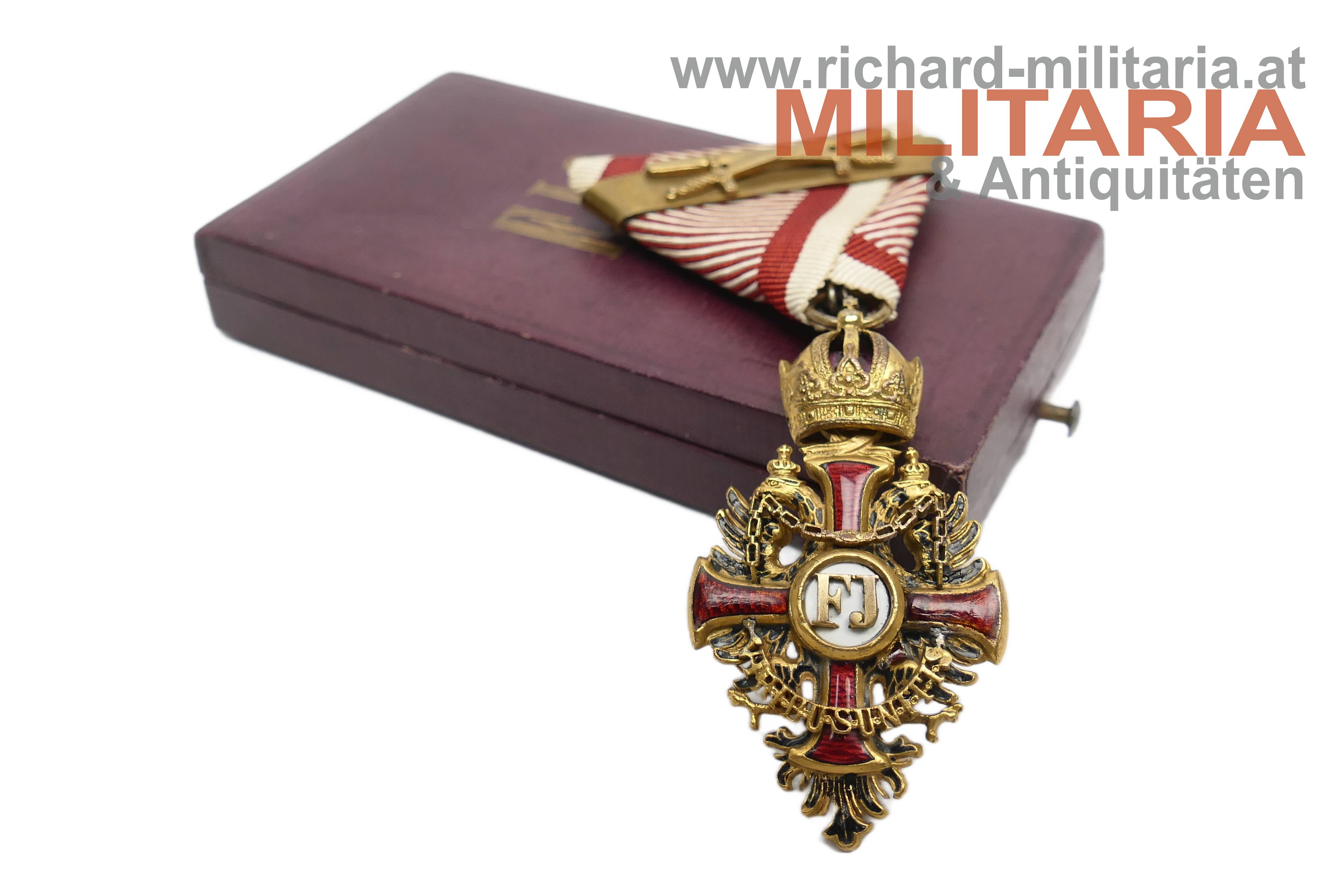 k.u.k. Franz Joseph-Orden Ritterkreuz WH-Spange + Schw. im Etui - Rudolfskrone (!)