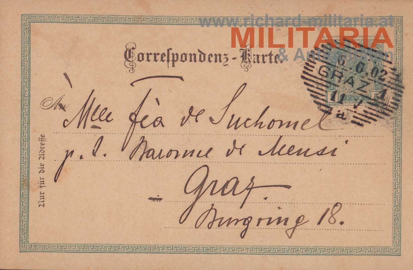 handgezeichnete Karte - Husar mit Gedicht 1902