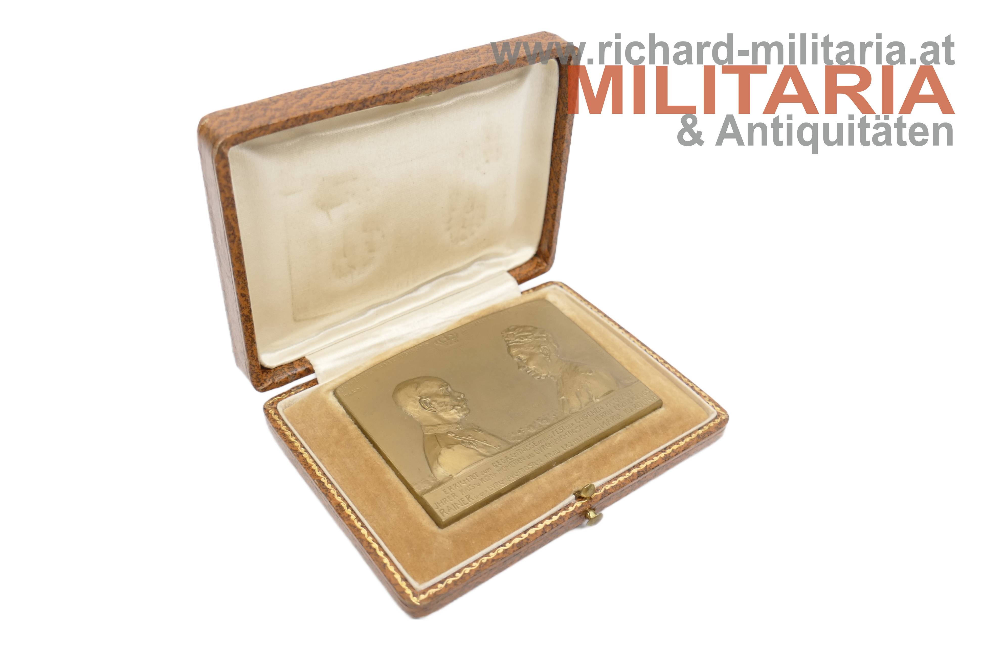 k.u.k. Plakette - Erzherzog Rainer - Goldene Hochzeit mit Etui