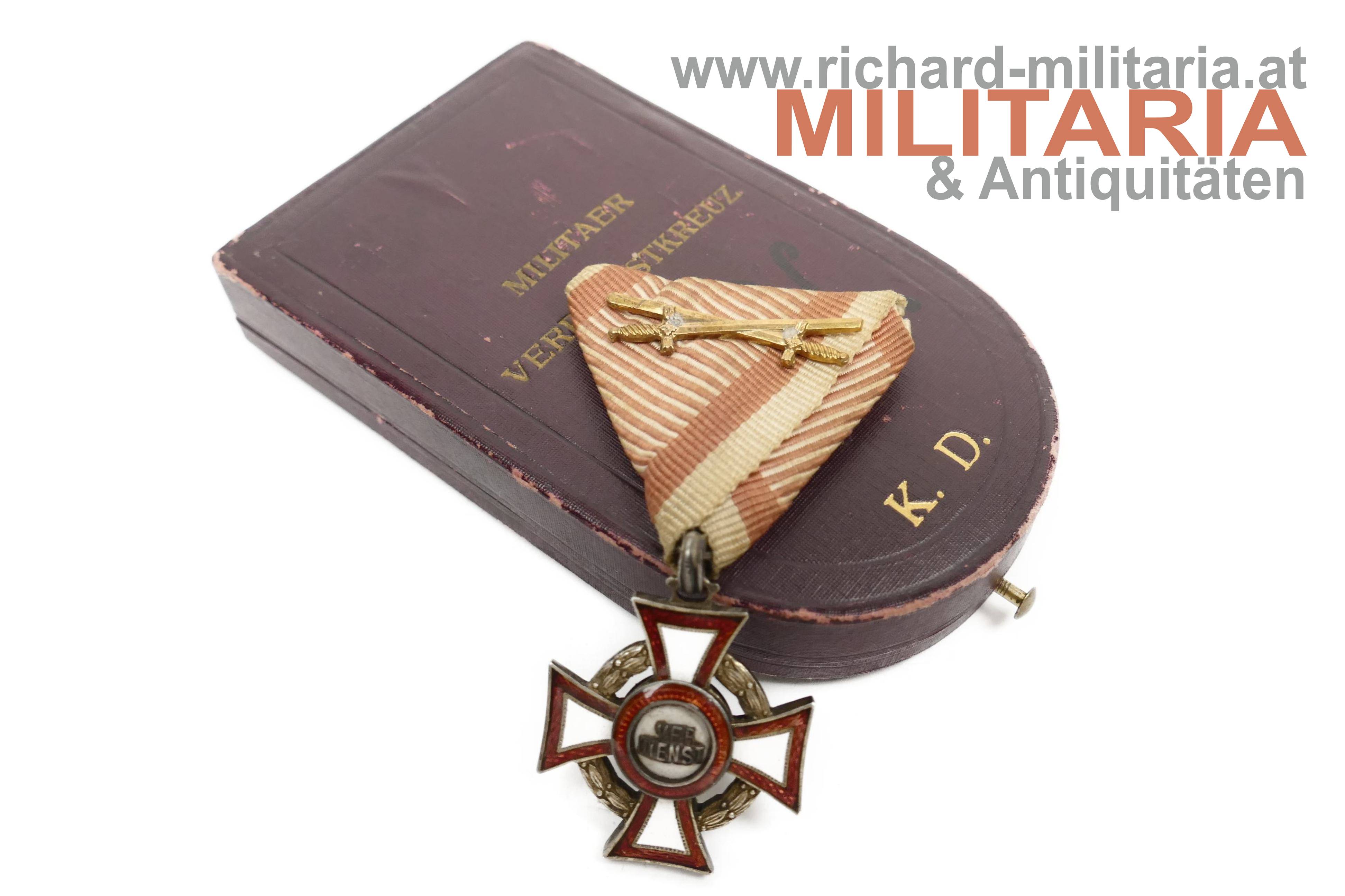 k.u.k. Militärverdienstkreuz 3. Kl. mit KD & Schw. - Variante - Etui