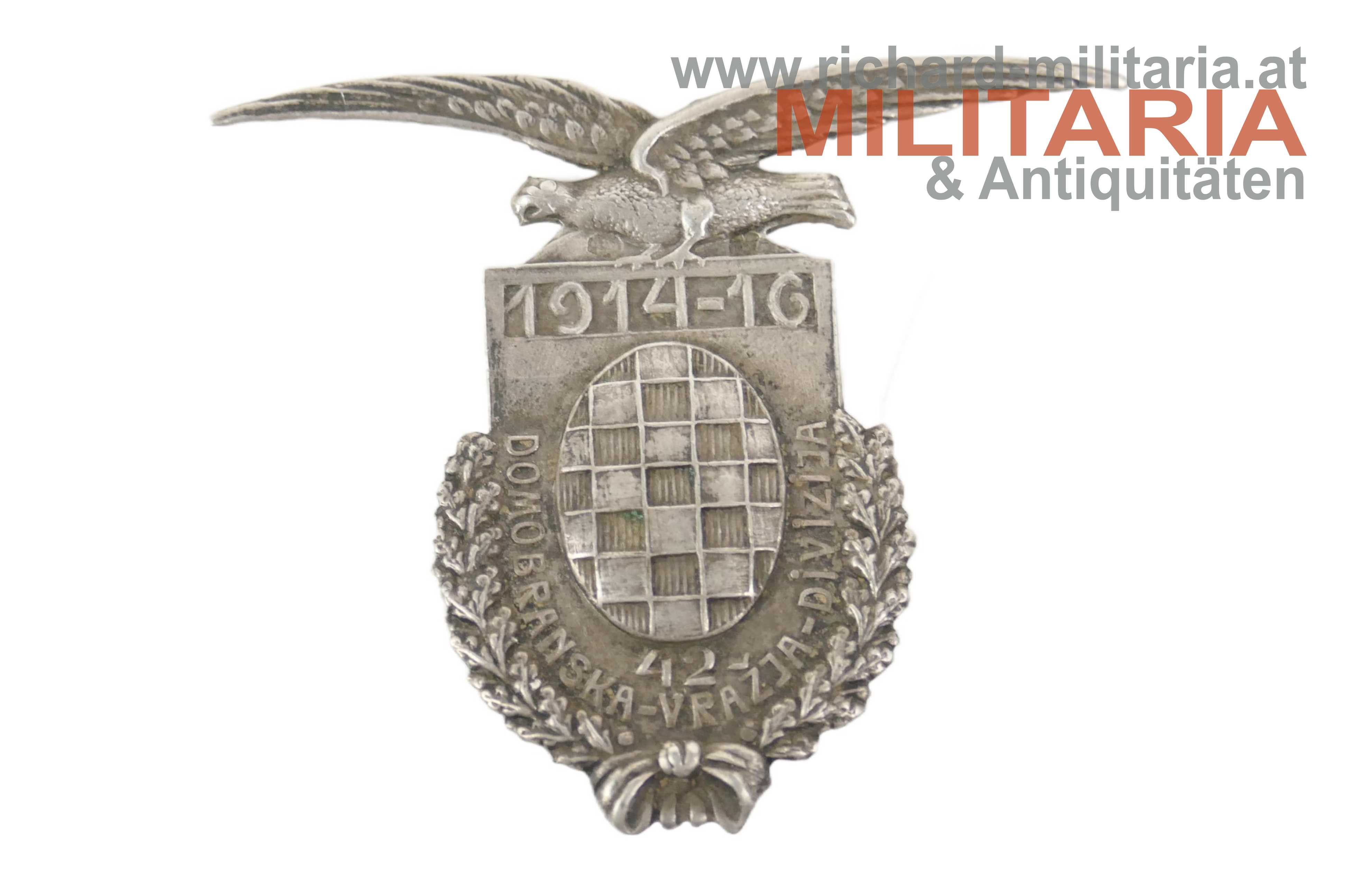 k.u.k. Kappenabzeichen - ID 42 1914-1916 - Kroatien - SILBER 