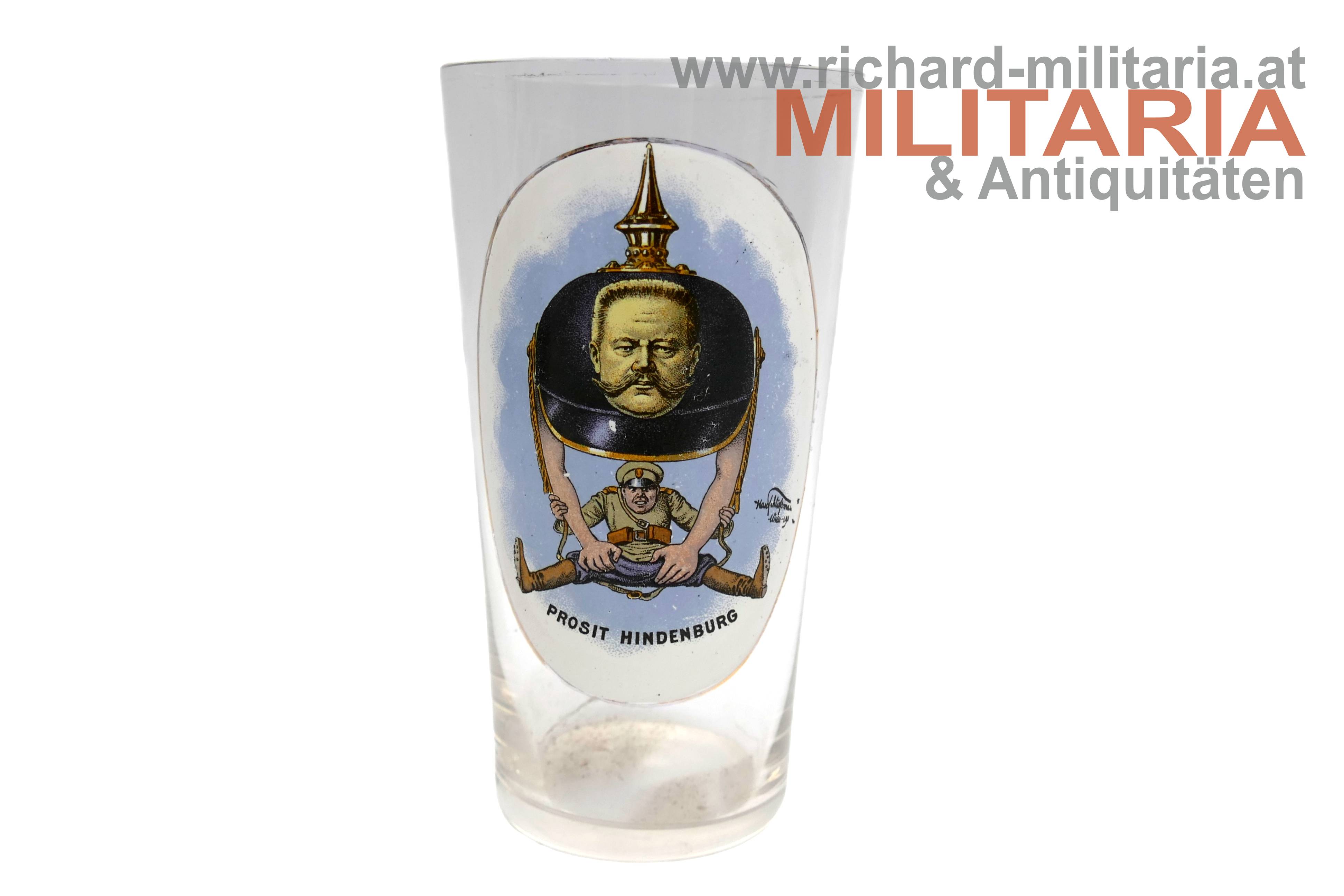 patriotisches Glas - "Prosit Hindenburg" - Schmähglas gegen Russland