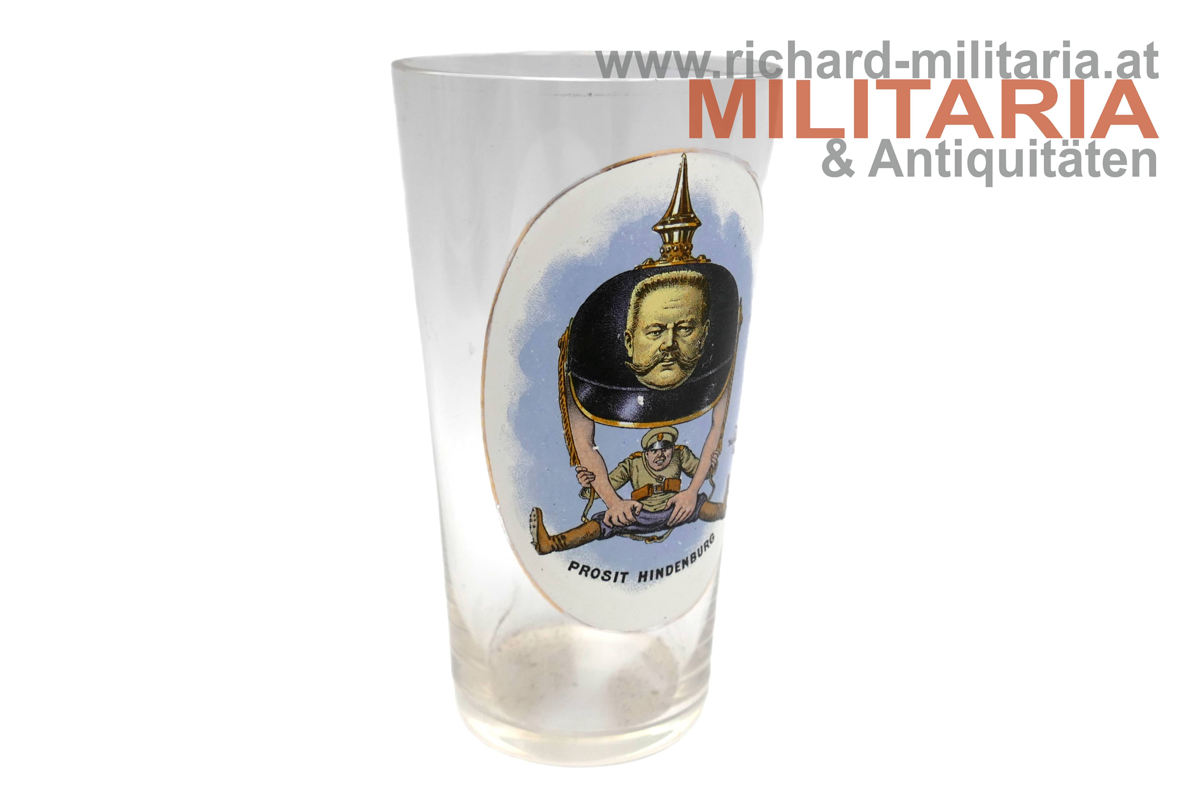 patriotisches Glas - "Prosit Hindenburg" - Schmähglas gegen Russland