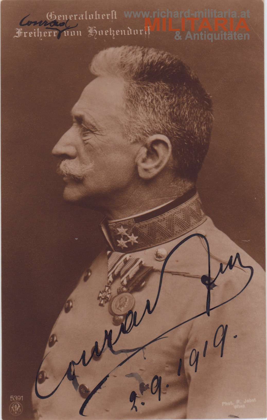 Generaloberst Freiherr Conrad von Hötzendorf - ORIGINALUNTERSCHRIFT auf Postkarte