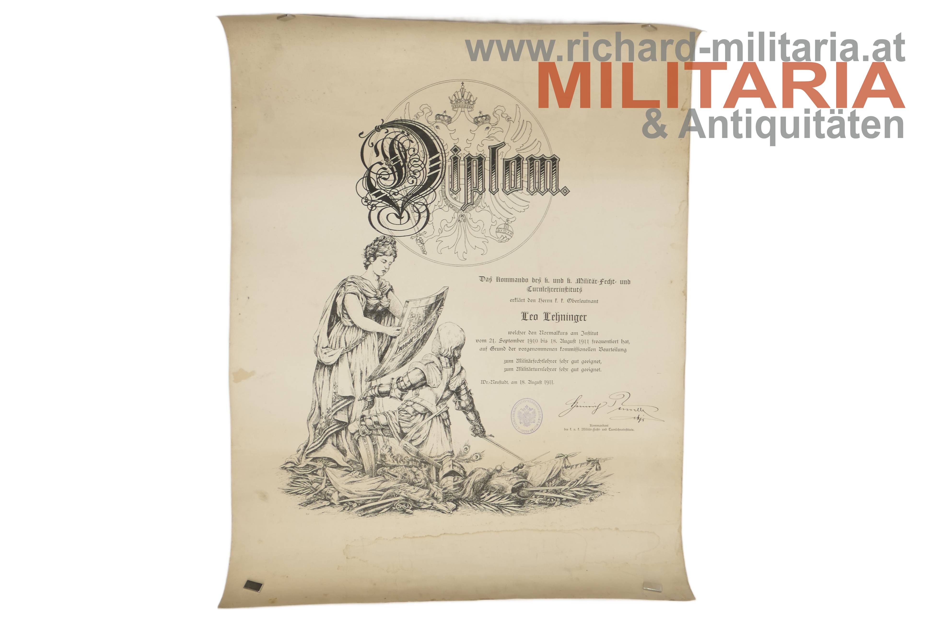 k.k. Diplom zum Militärfecht- bzw. Militärturnlehrer 1911