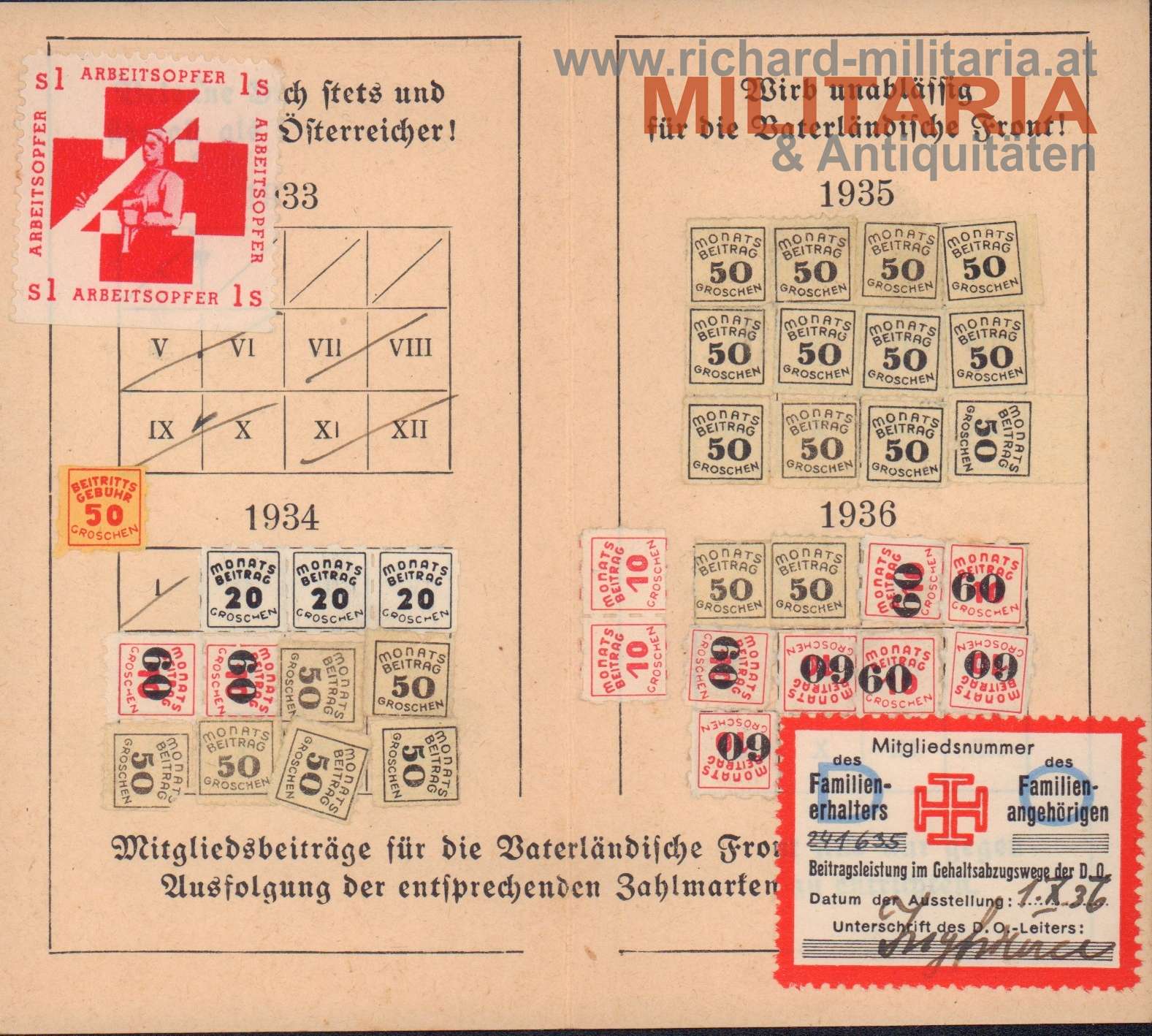 Vaterländische Front - Mitgliedskarte - Wien (Fünfhaus)- Herr Ing. Robert Frey