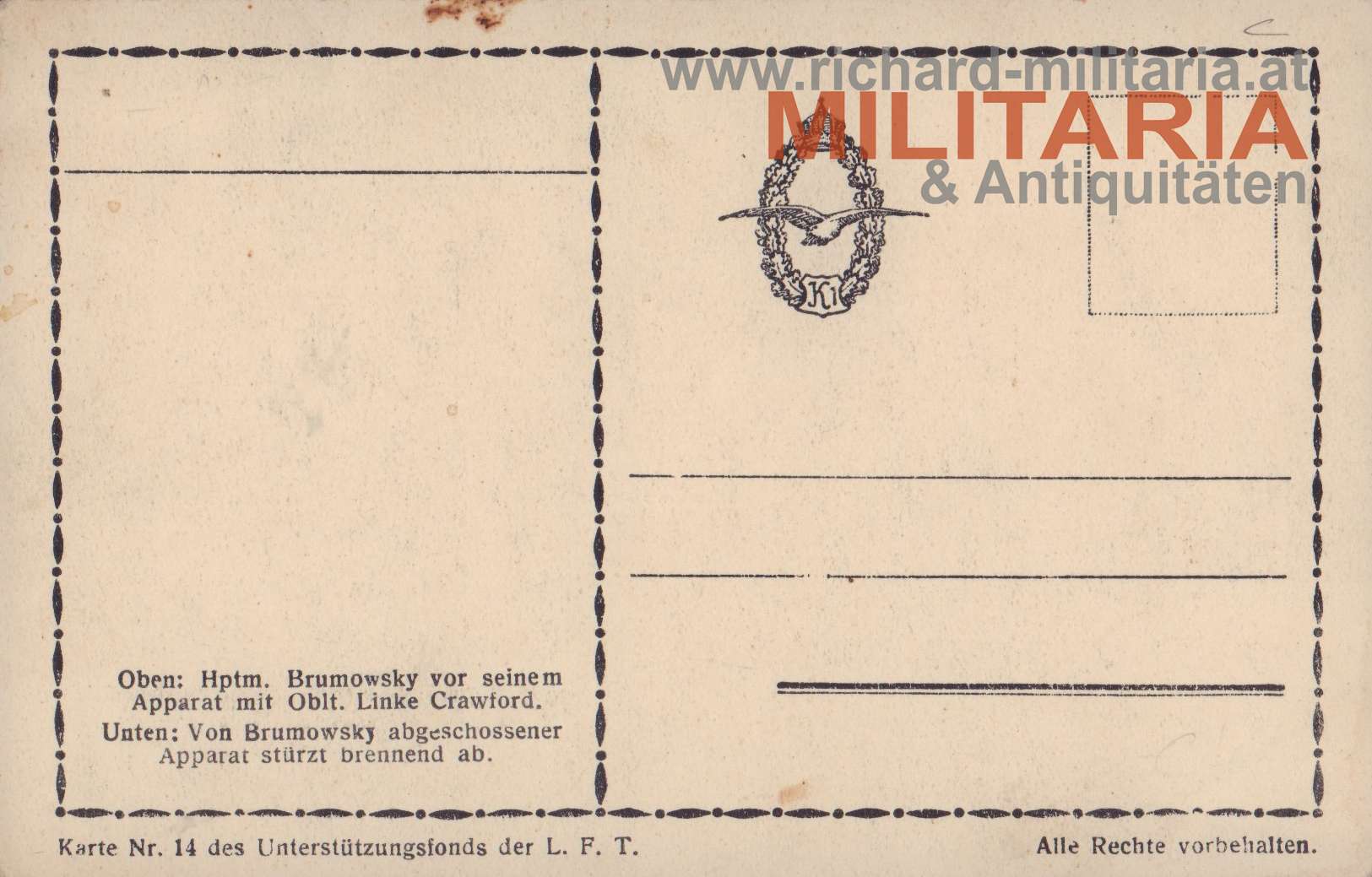 k.u.k. PK - Fliegertruppe - Hptm. Brumowsky mit Oblt. Linke Crawford