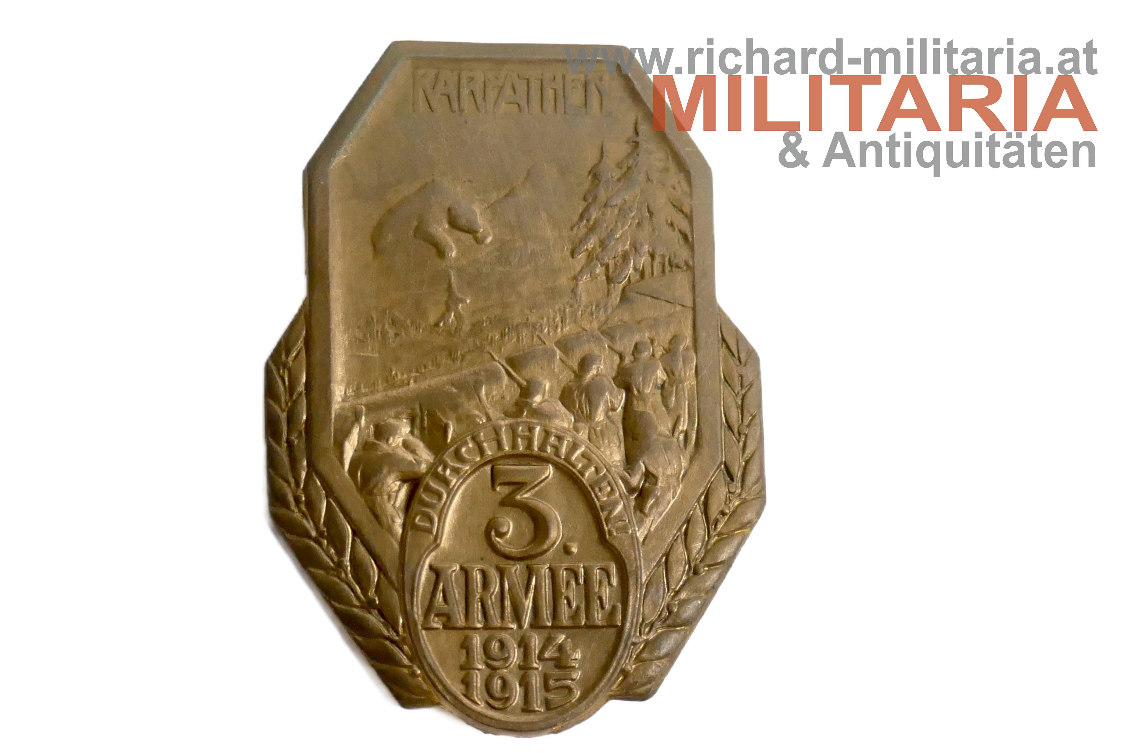 k.u.k. Kappenabzeichen - 3. Armee - Durchhalten - Karpathen - 1914-1915