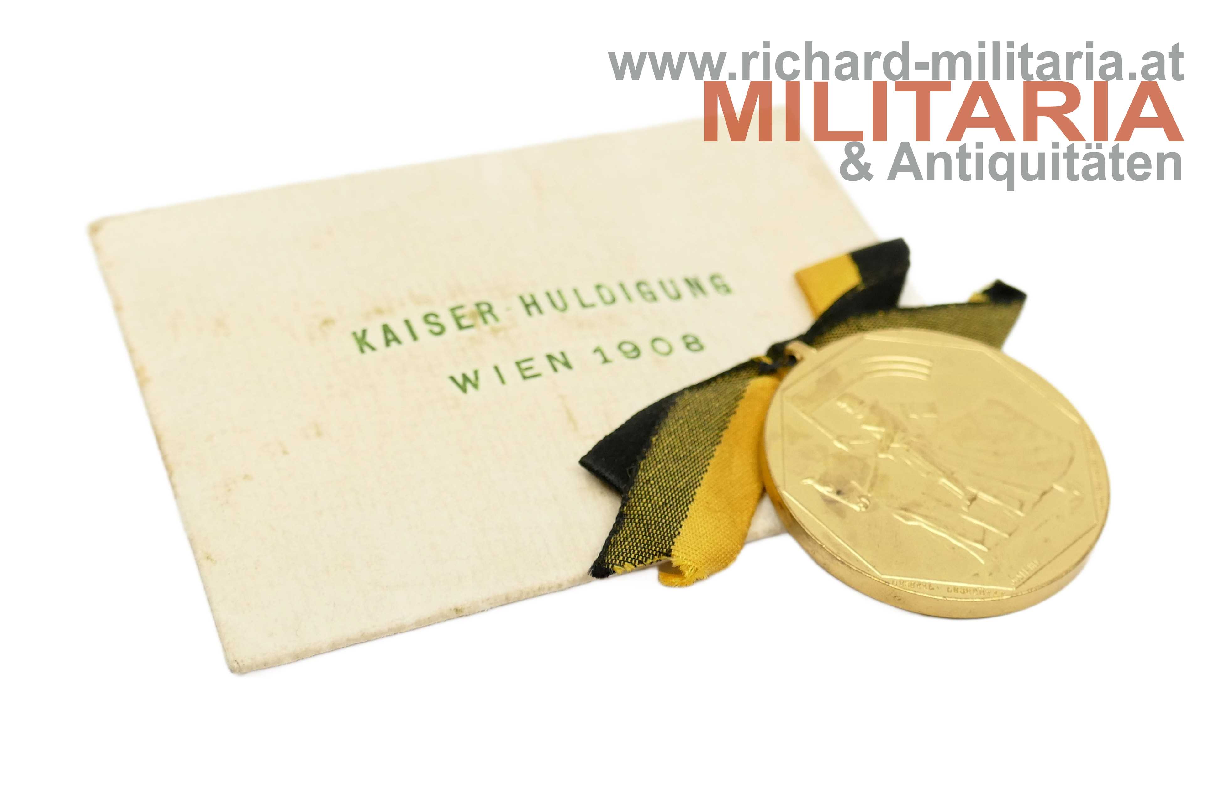 Kaiser-Huldigung Wien 1908 - Medaille mit Tüte
