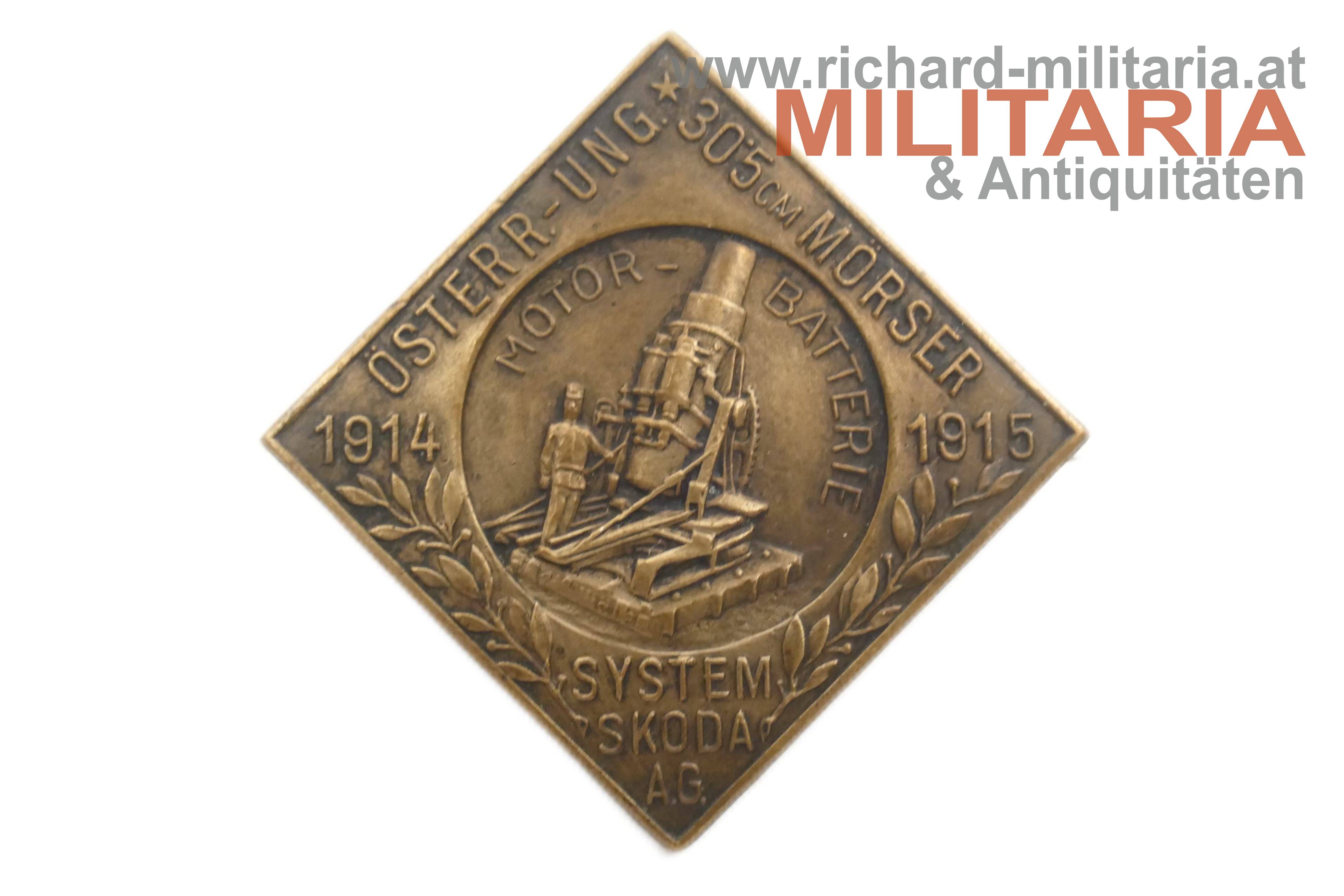 k.u.k. Kappenabzeichen - österr.-ung. 30,5cm Mörser System Skoda 1914-1915