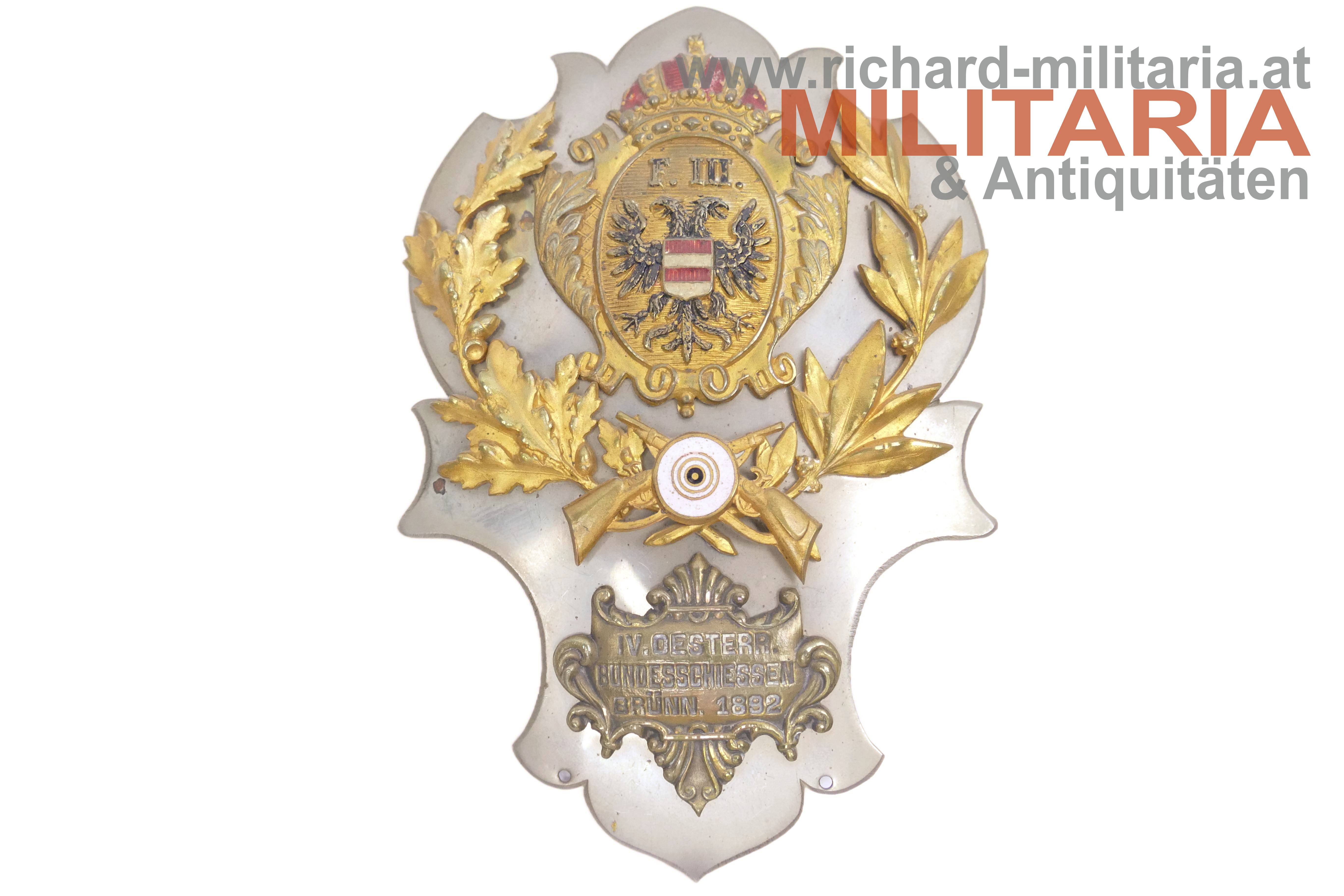 k.u.k. Plakette - IV. österr. Bundesschiessen Brünn 1892