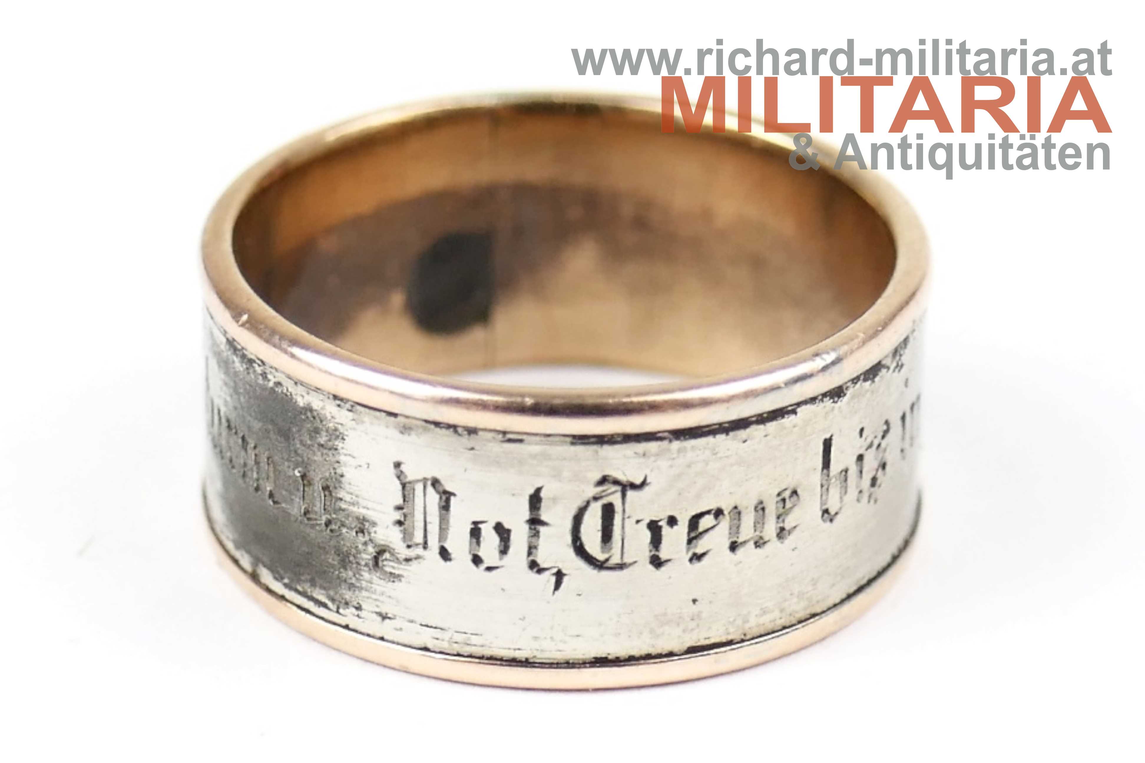 k.u.k. patriotischer Ring - "In Sturm u. Not Treu bis in den Tod" GOLDEINLAGE 