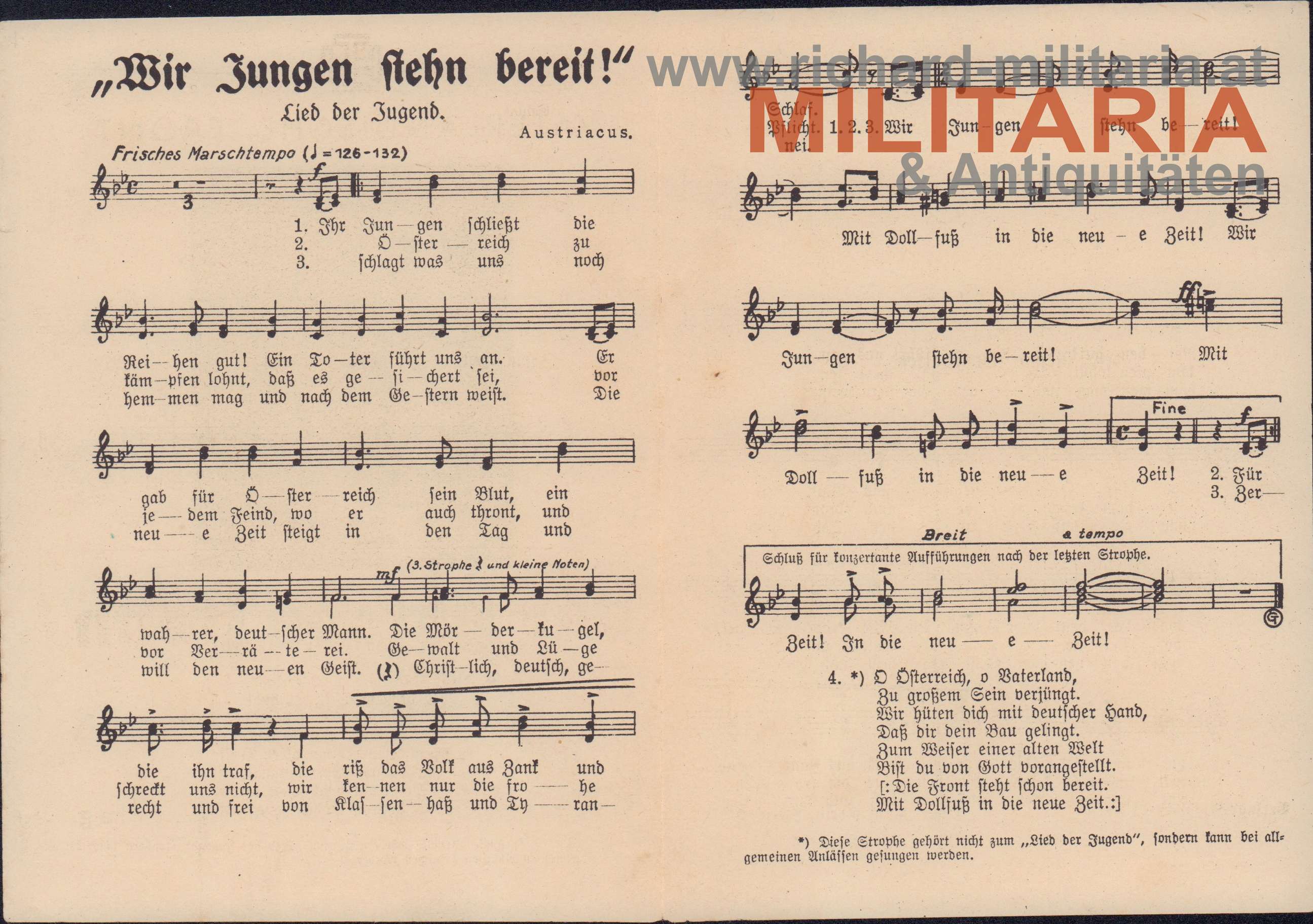 Vaterländische Front - Liedbroschüre - "Wir Jungen stehn bereit"