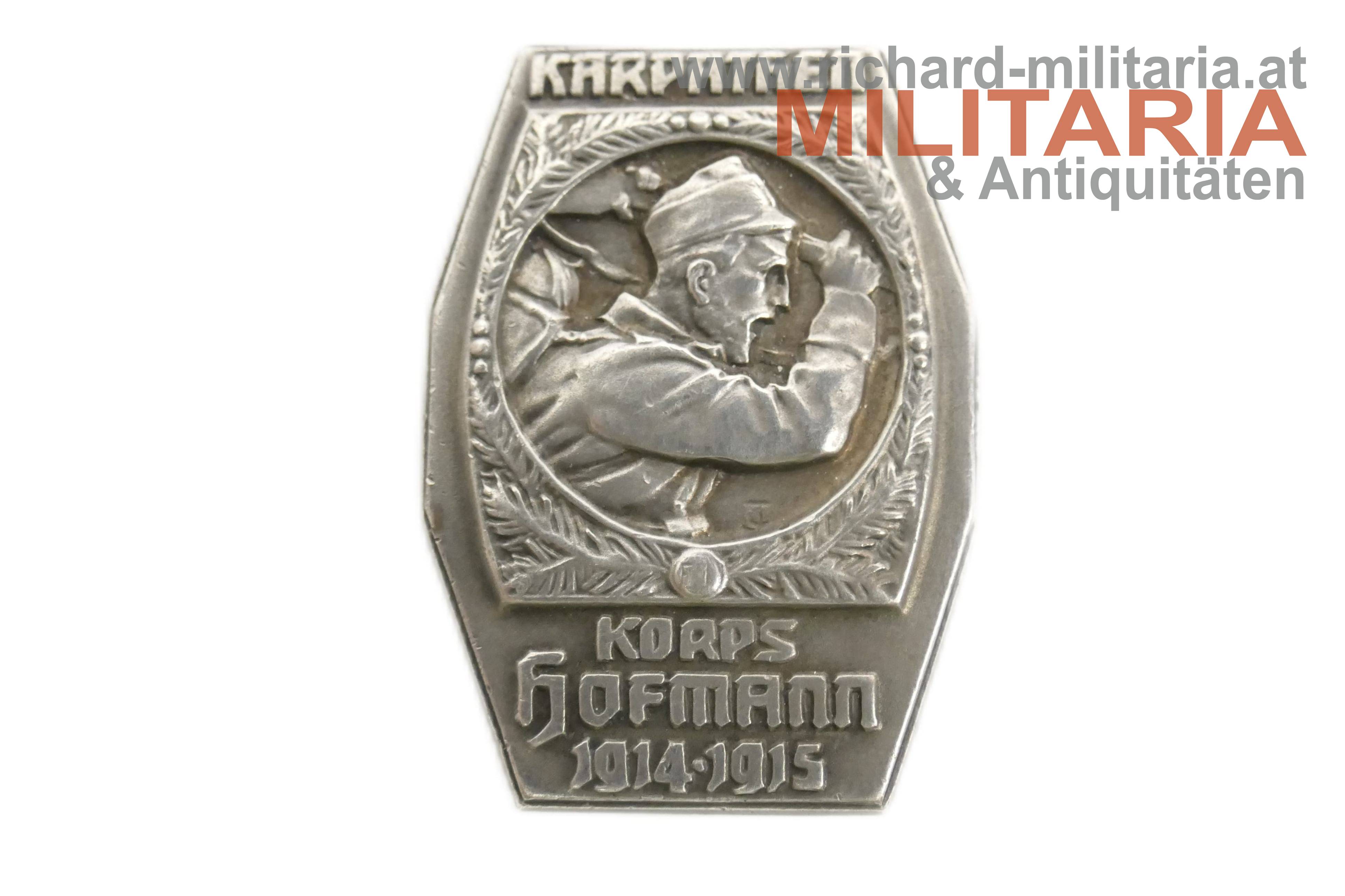 k.u.k. Kappenabzeichen - Karpathen - Korps Hofmann 1914-1915 - SILBER im Etui