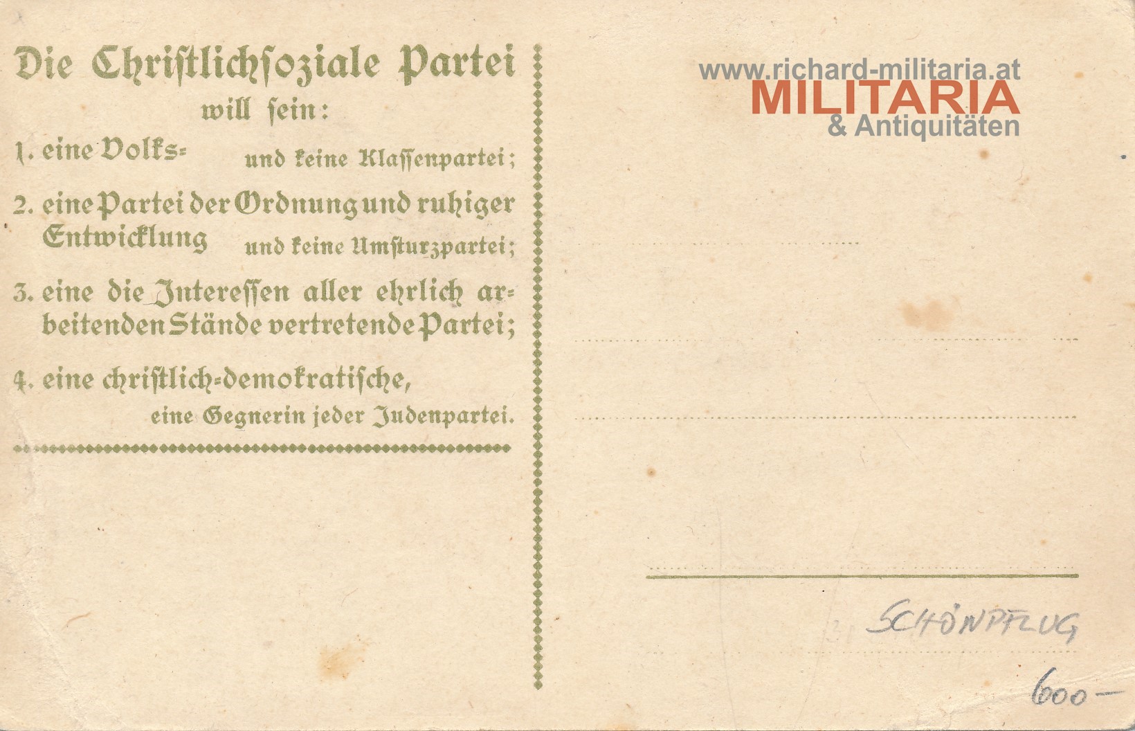 Christlichsoziale Propagandapostkarte