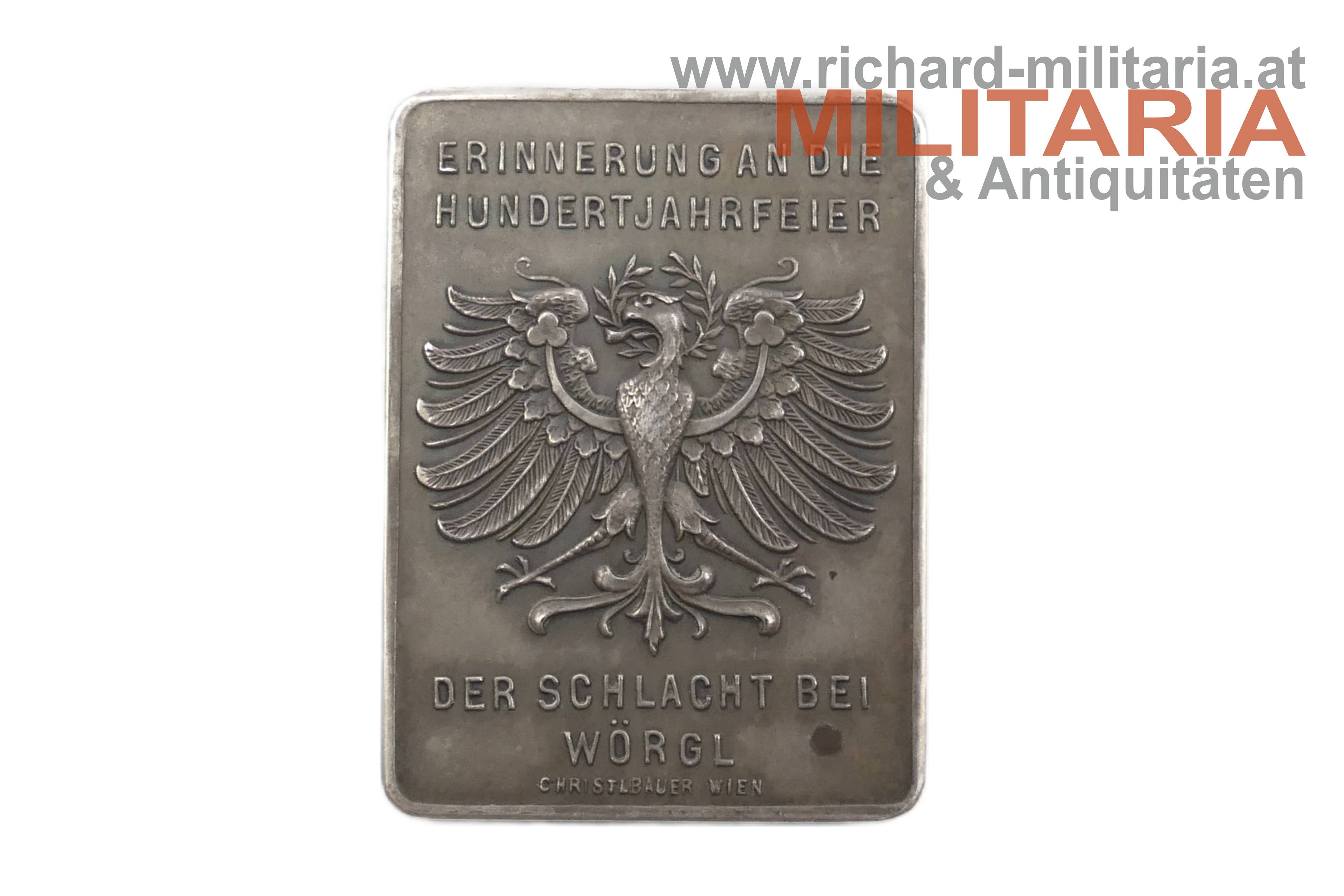 Plakette - Kriegerdenkmal in Wörgl 1809 - 1909 - SILBER 