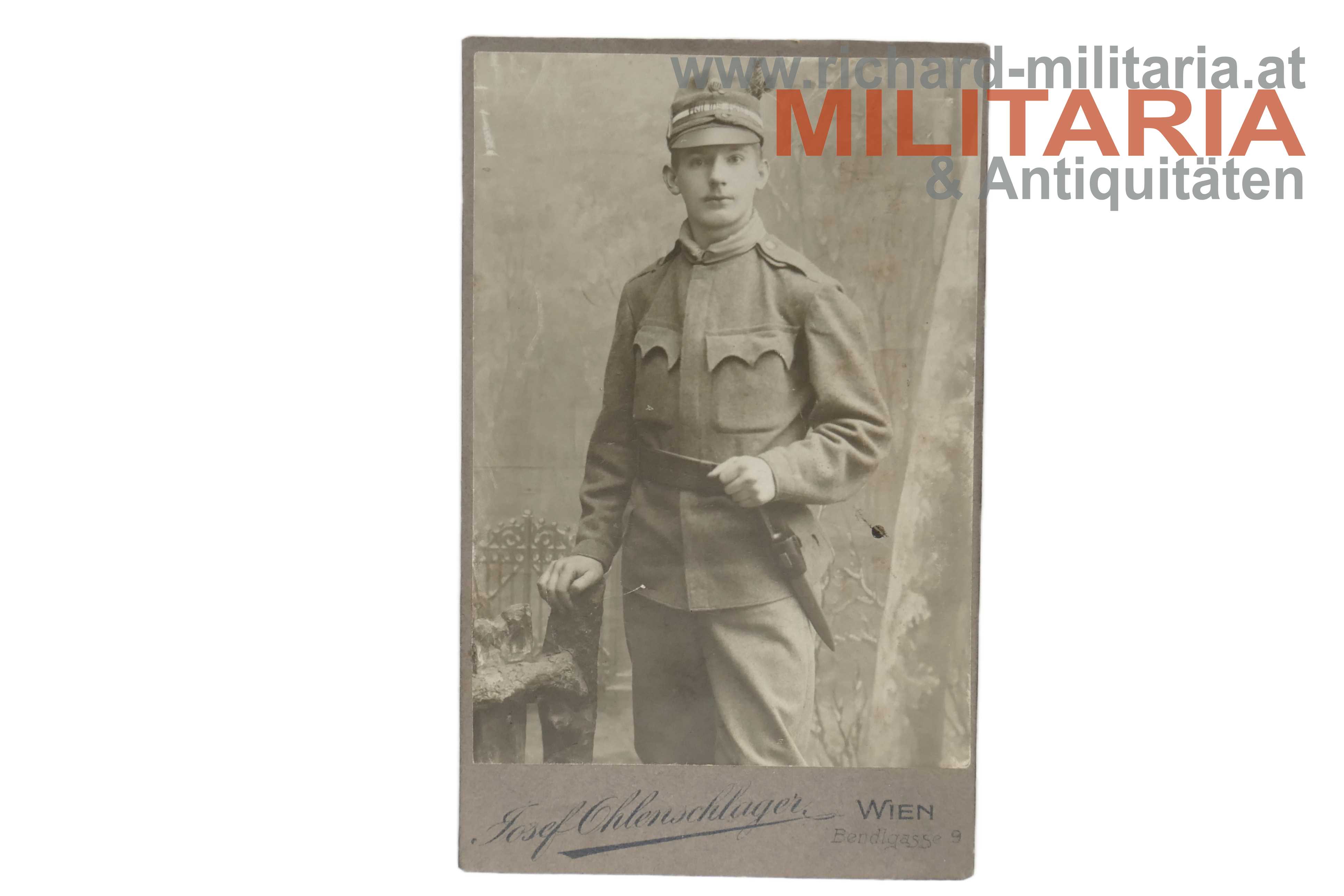 k.u.k. Hartkartonfoto - Infanterist "Heil ins Feld!"