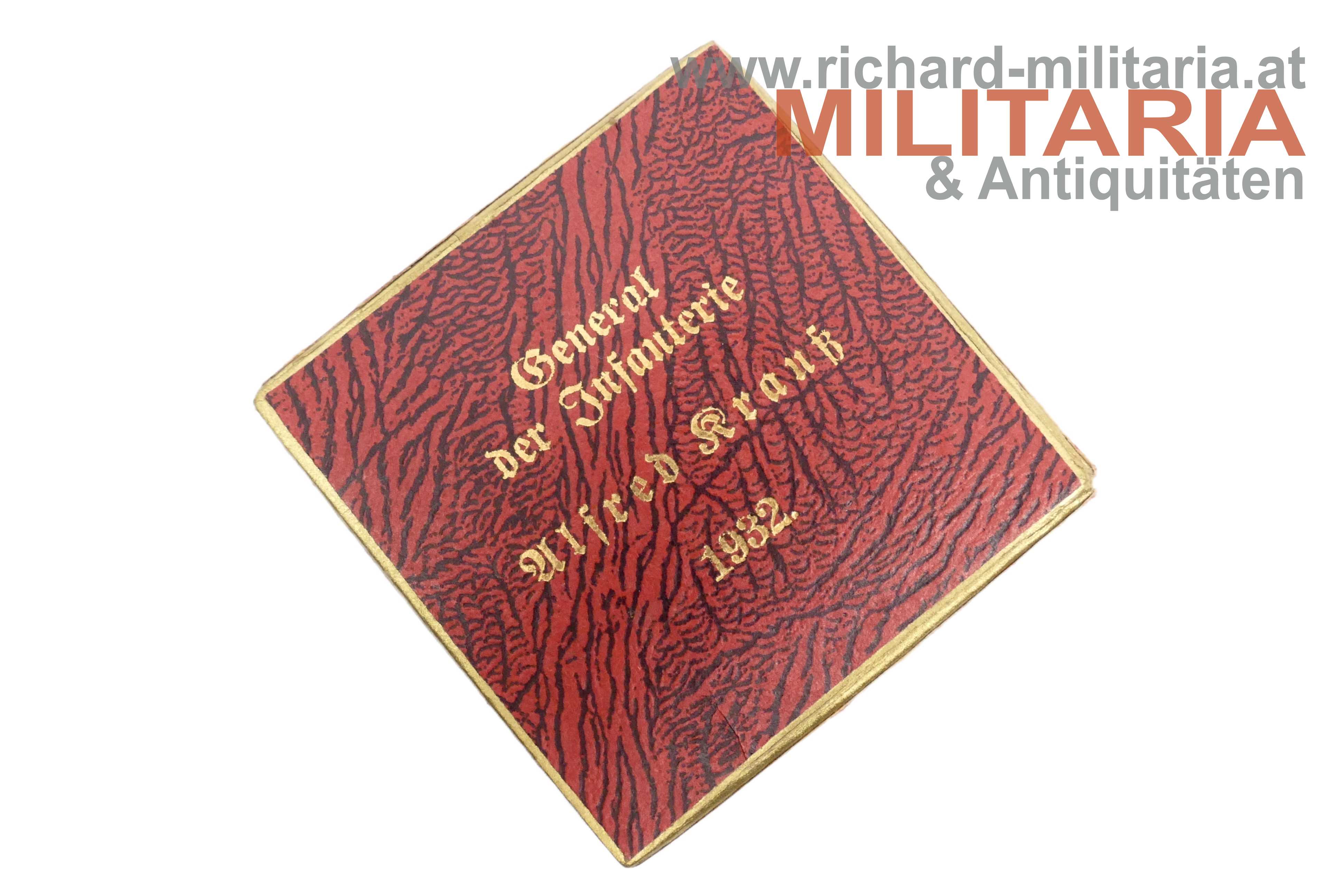 Plakette - General d. Infanterie Alfred Krauß - 1932 mit Etui