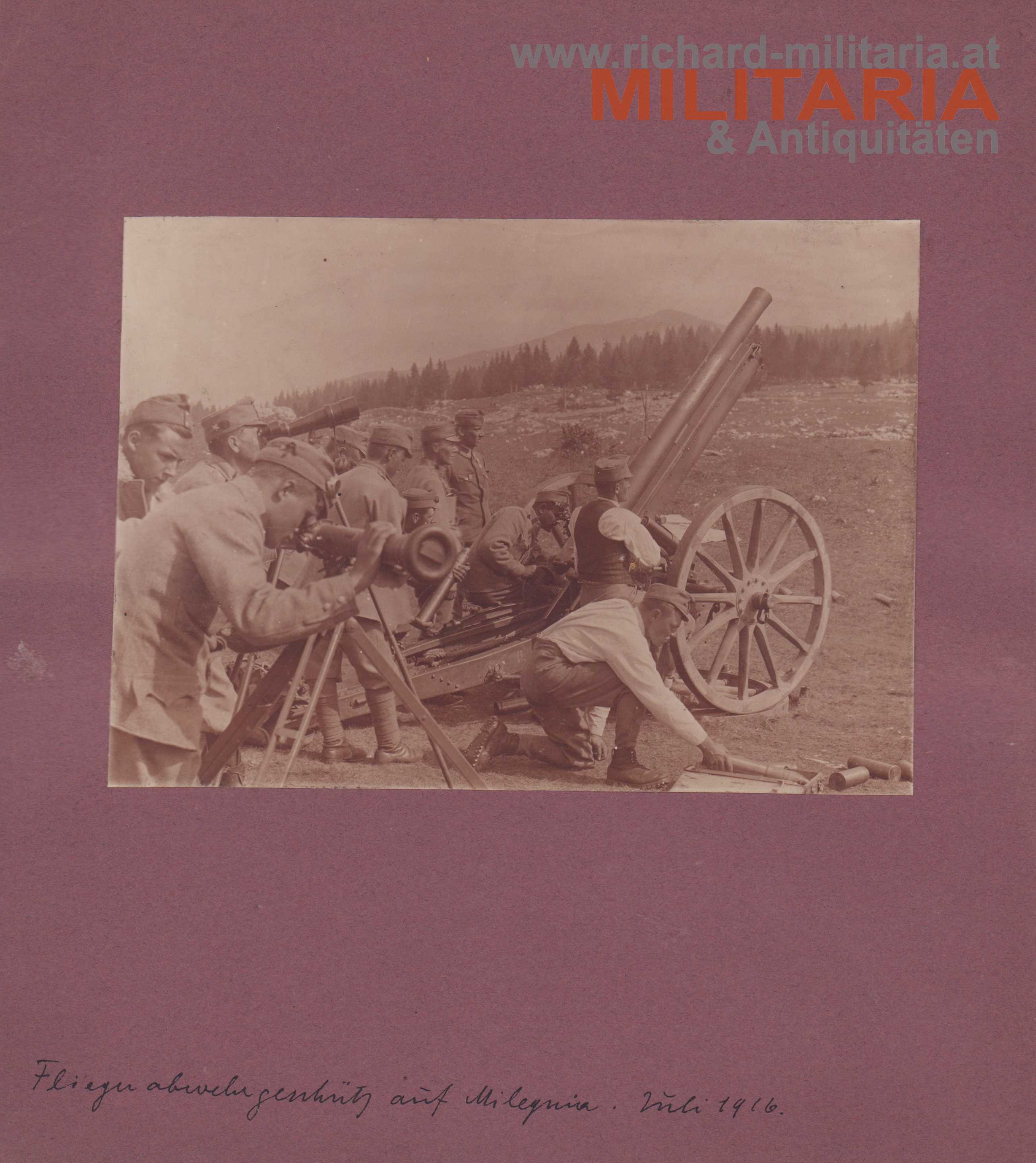 k.u.k. Foto Fliegerabwehrgeschütz auf Milegnia - Juli 1916