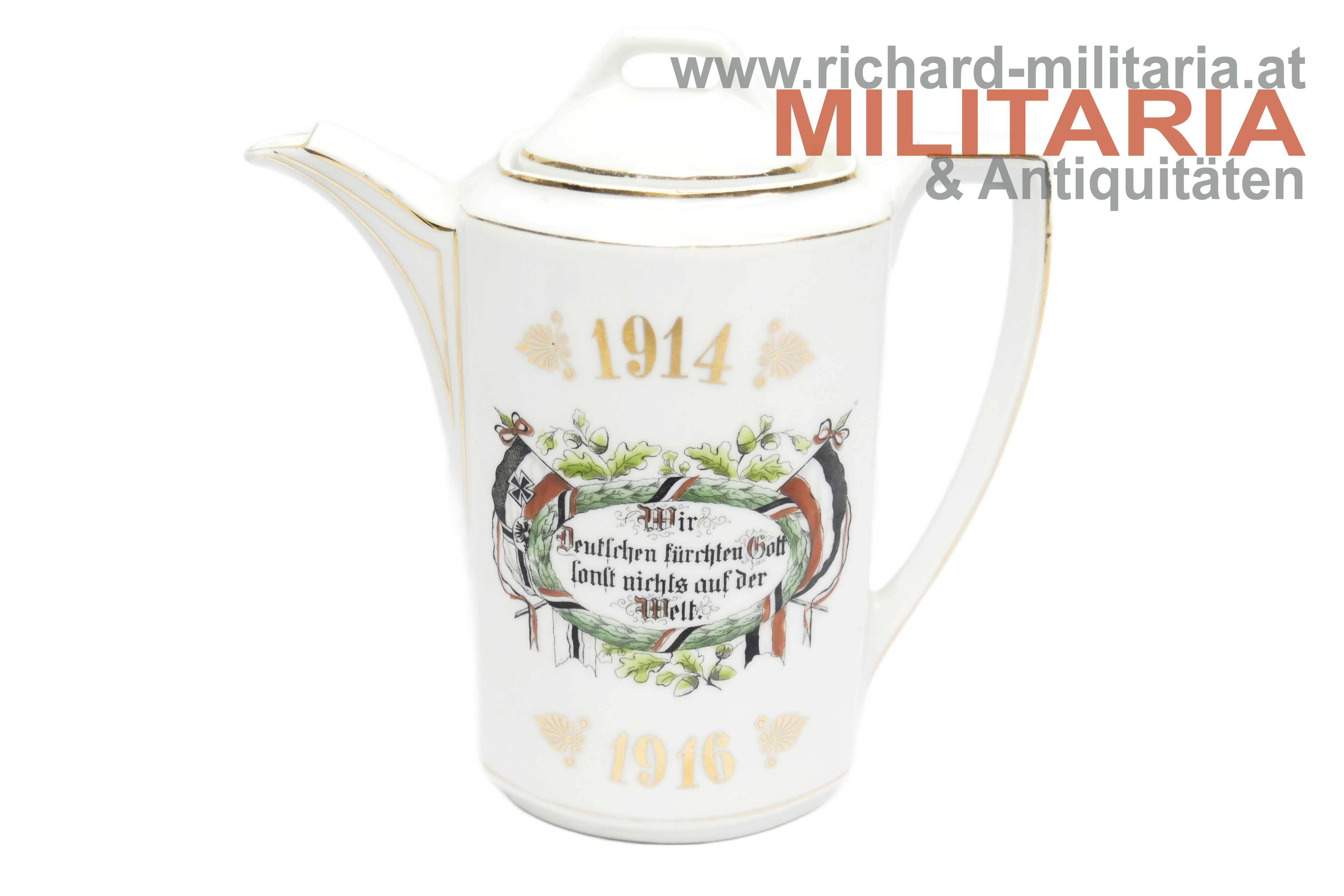 Deutsches Kaiserreich - Porzellankanne - "Wir Deutschen fürchten Gott sonst nichts a. d. Welt"