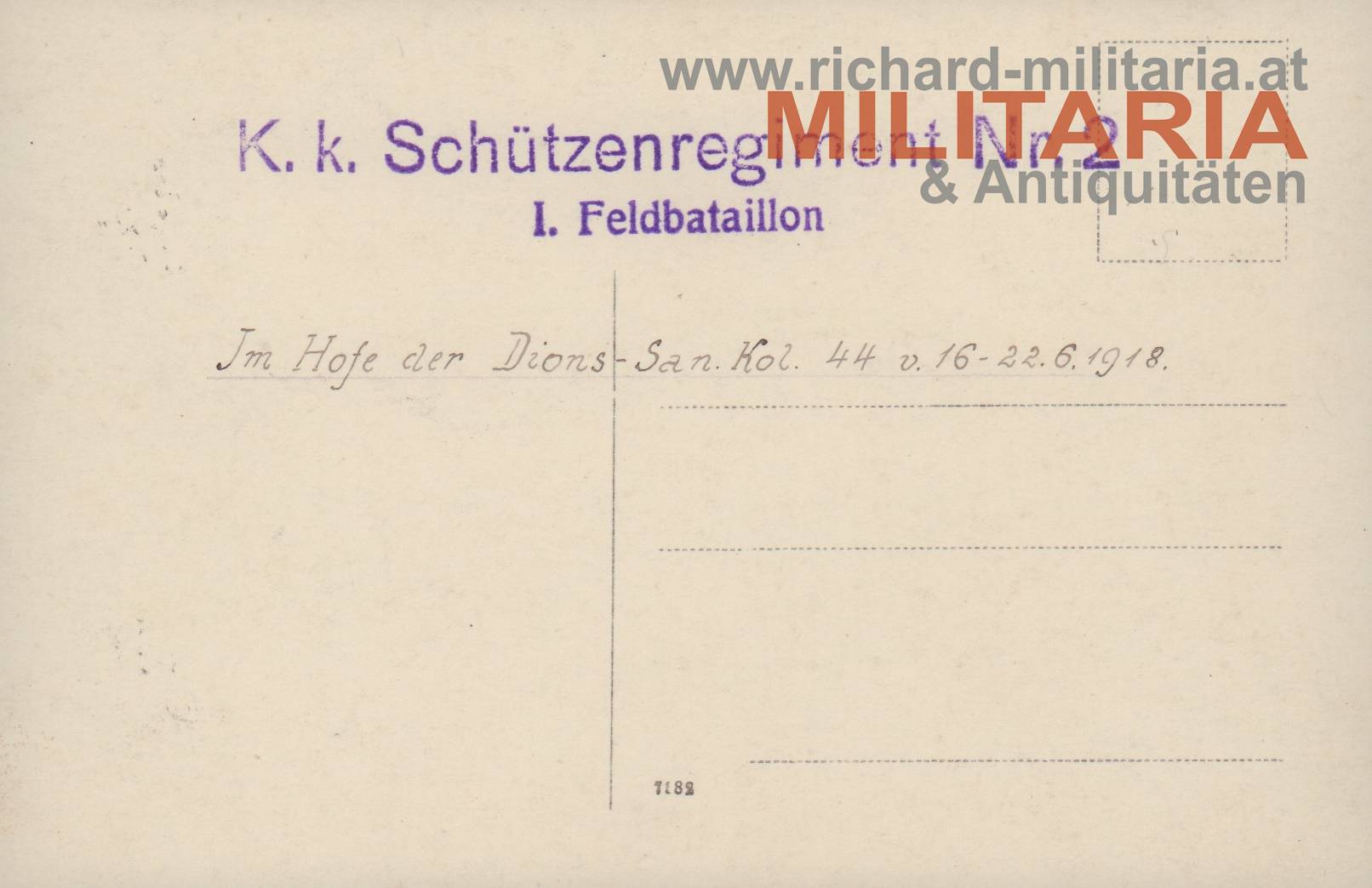 k.k. Foto - SchRegt 2 - "Im Hofe der Dions-San. Kol. 44 - Juni 1918"