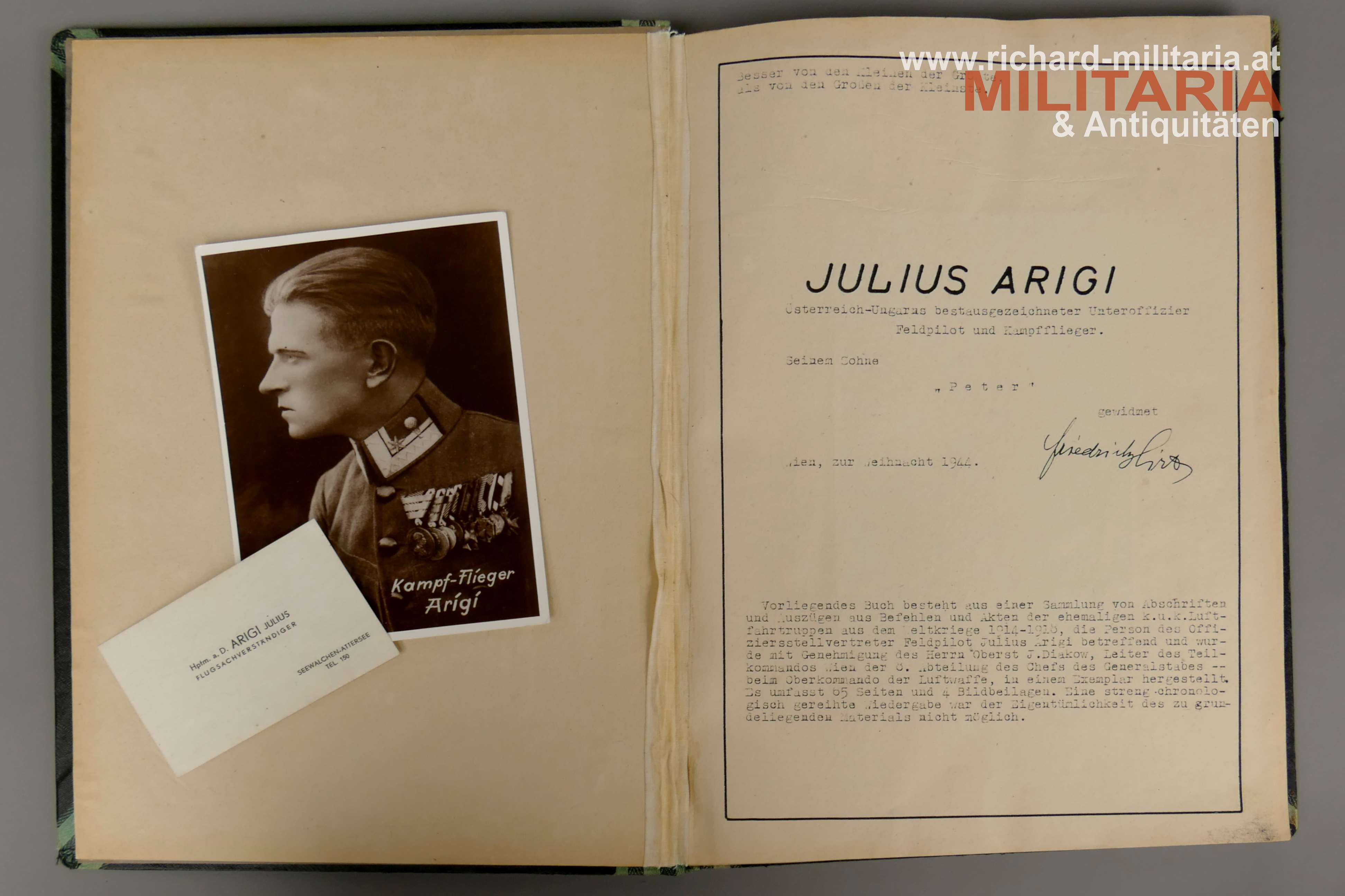 Militärbiografie von k.u.k. Feldpiloten Julius Arigi (4x Goldene Tapferkeitsmedaille) im 1. Weltkrieg