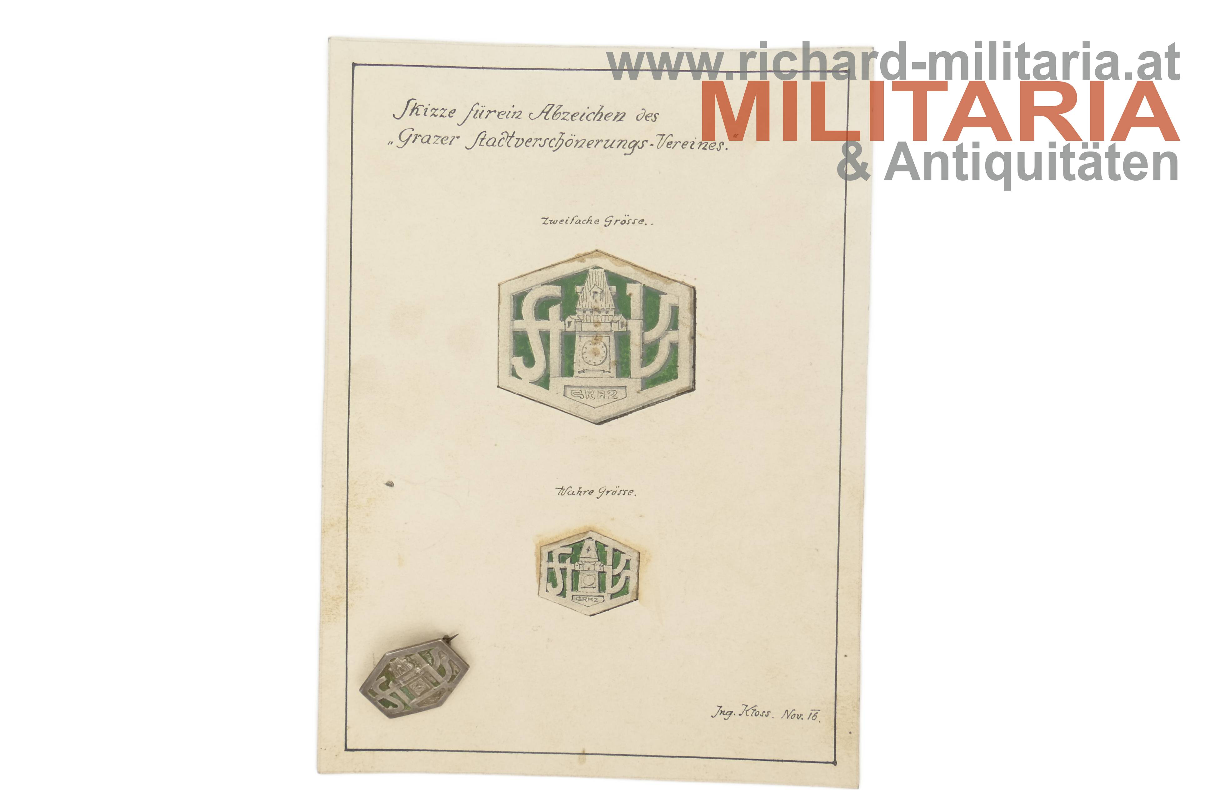 Abzeichen-Musterskizze "Grazer Stadtverschönerungs-Verein"