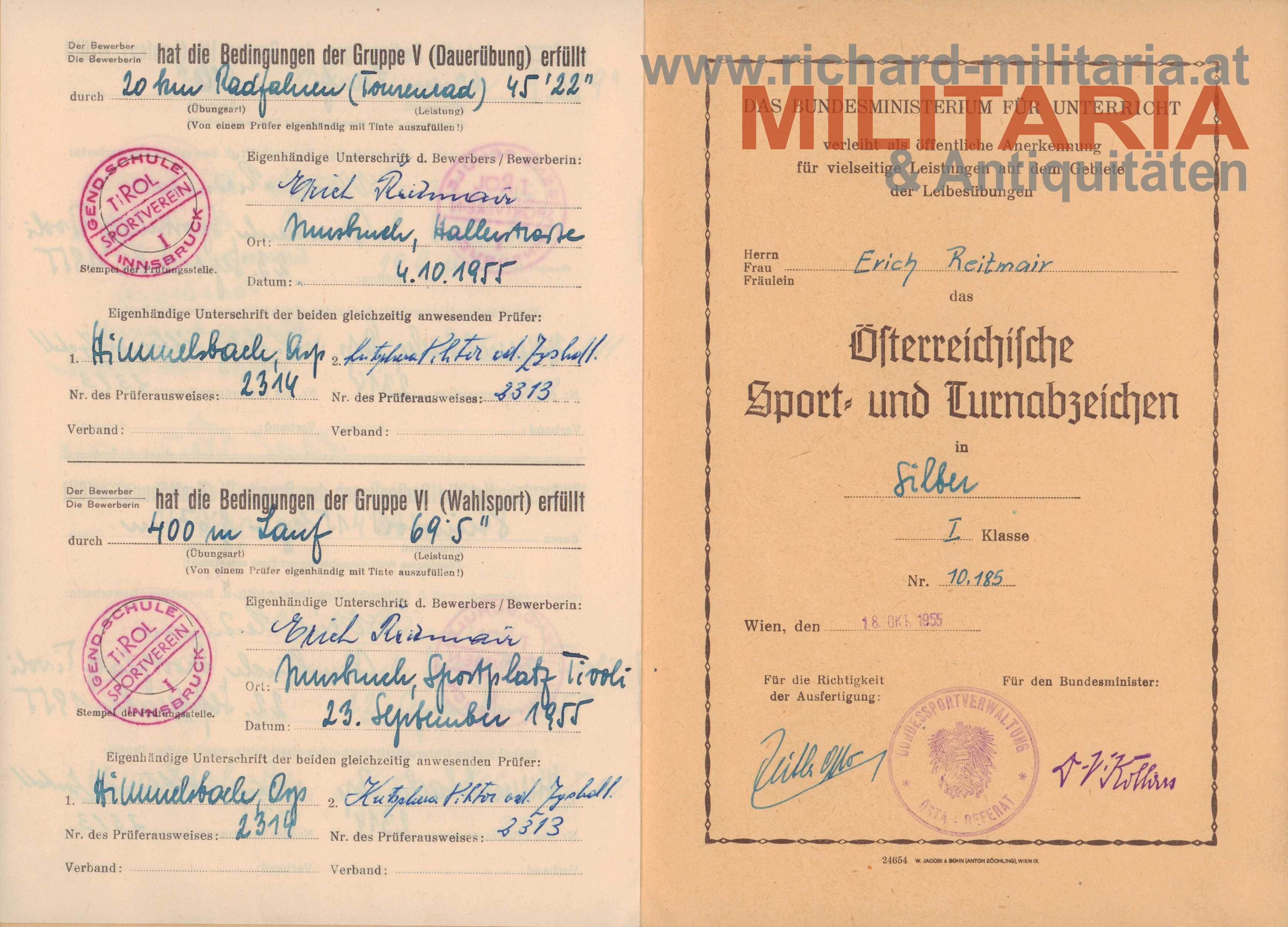 Österreichische Sport- und Turnabzeichen - SILBER - Gendarmerie-Beamter