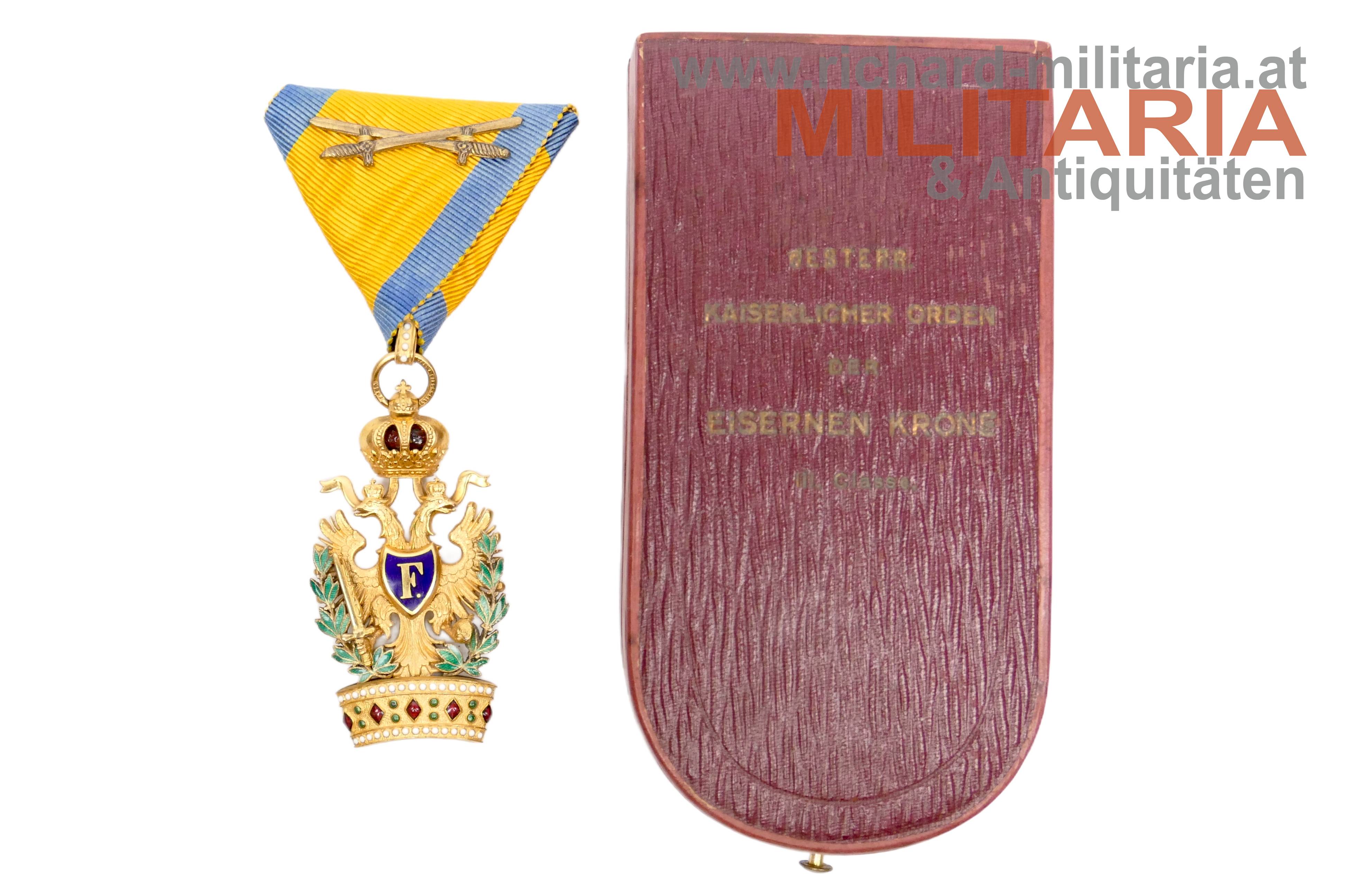 österr. kaiserl. Orden der Eisernen Krone 3. Klasse mit KD & Schw. mit Etui