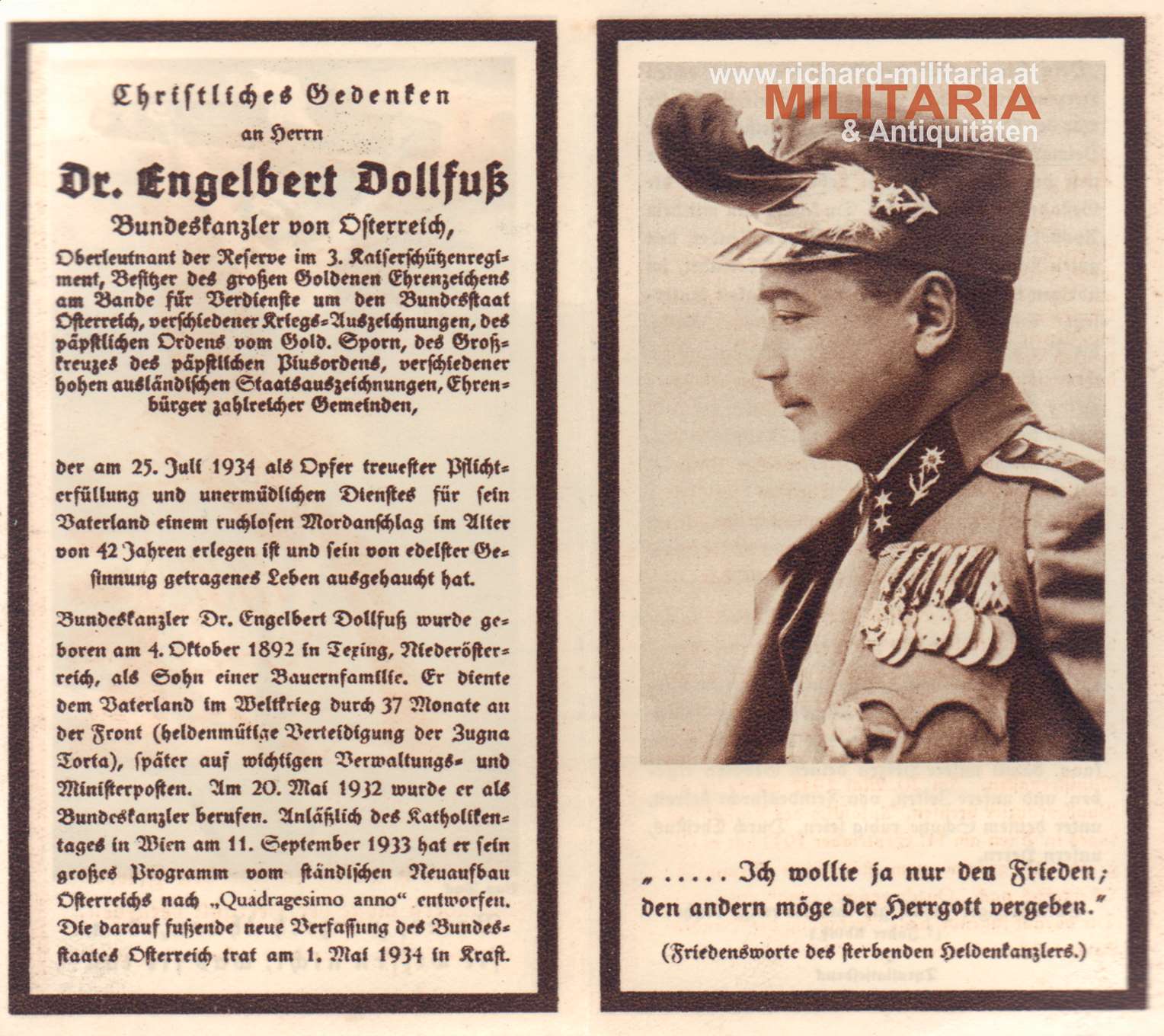 Dr. Engelbert Dollfuß - Christliches Andenken
