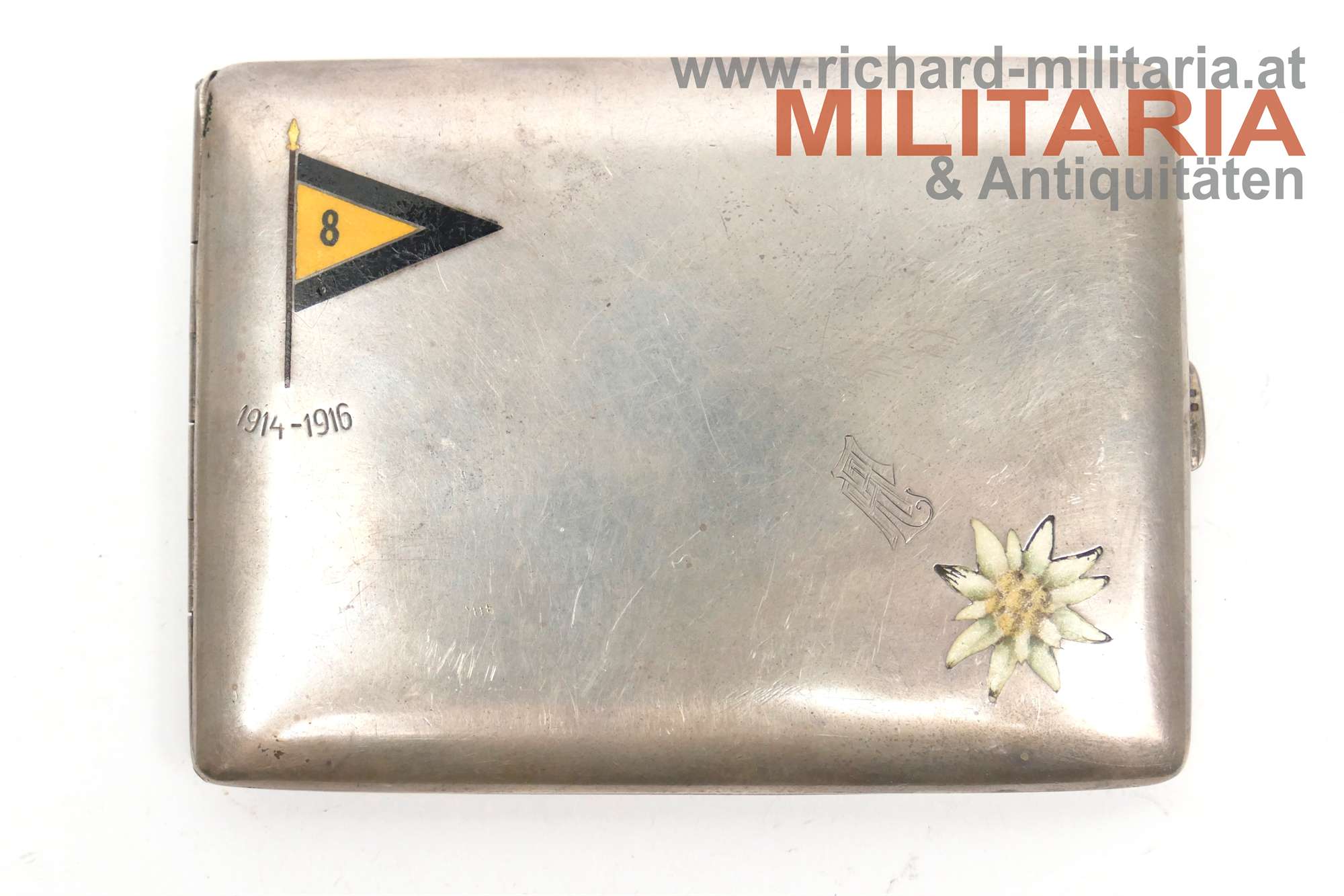 k.u.k. Zigarettenetui - KAISERJÄGERDIVISION (8. ITD) - 1914-1916 - SILBER