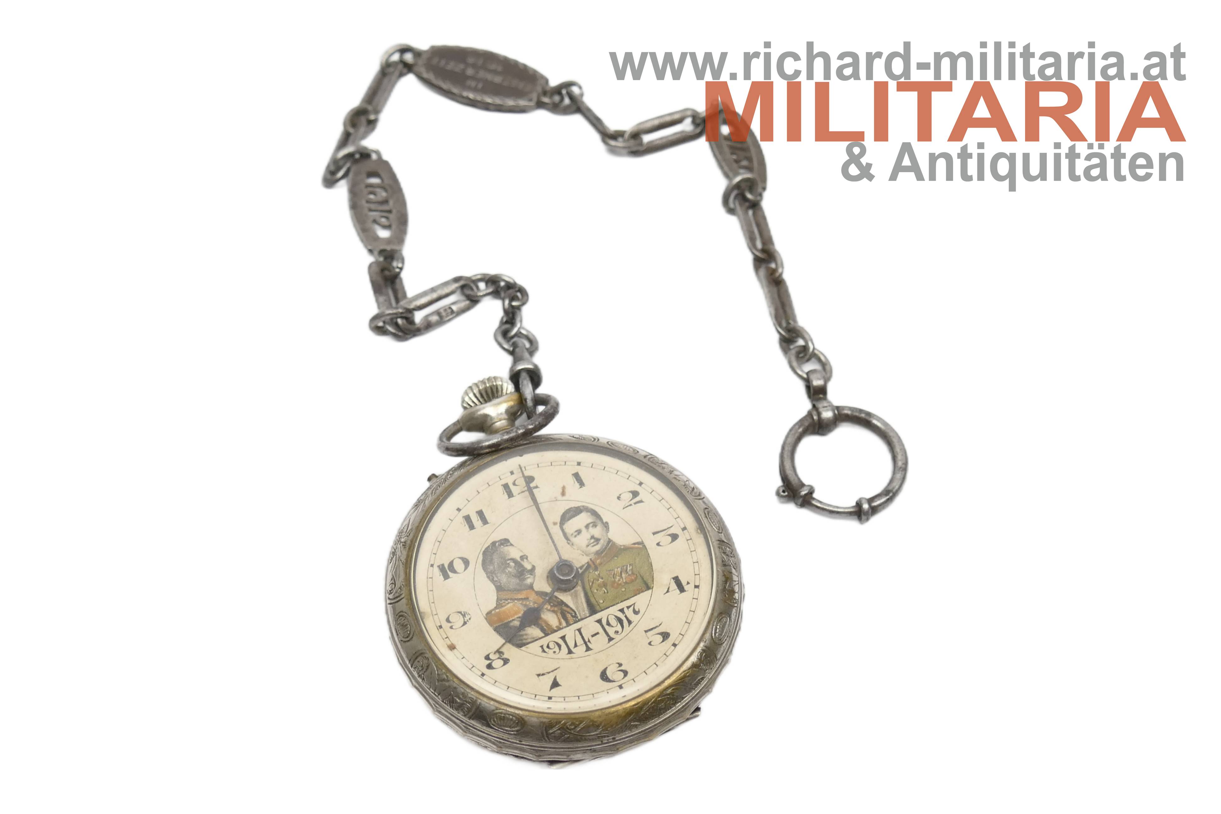 k.u.k. patriotische Taschenuhr - Kaiser Karl & Kaiser Wilhelm 1914-1917