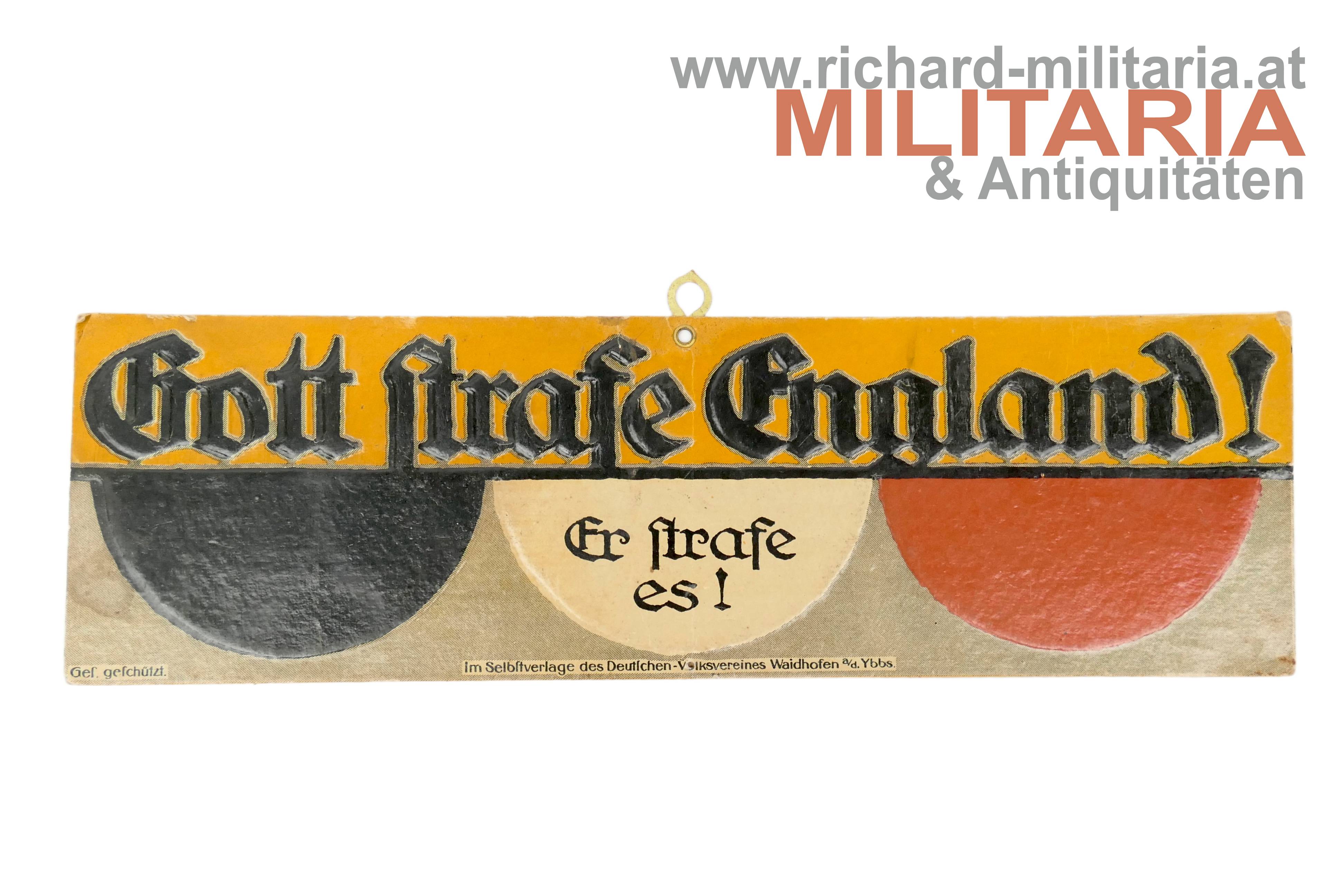 k.u.k. patriotisches Karton-Schild - "Gott strafe England"
